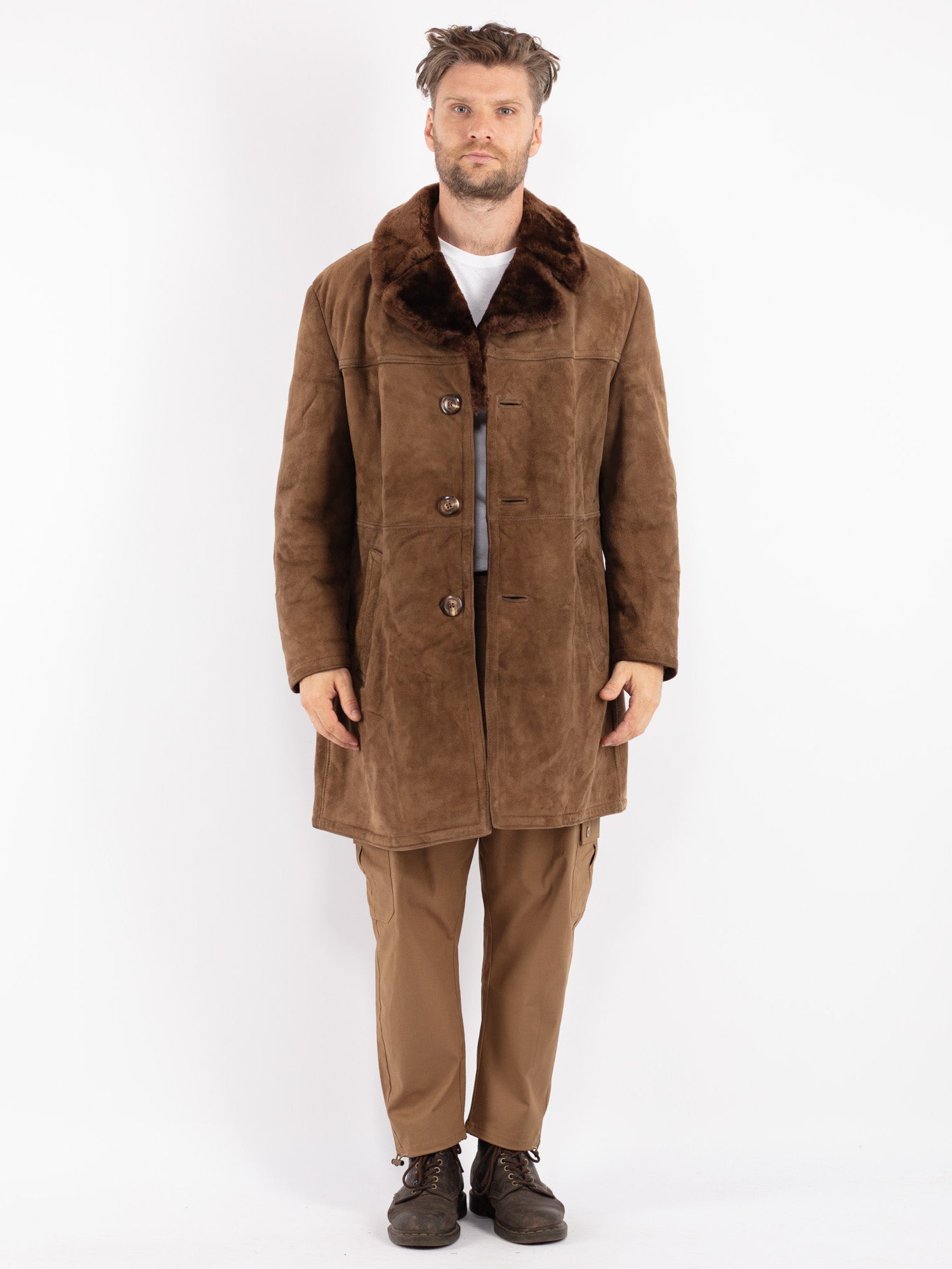 Vintage 70's Men Sheepskin Coat in Brown by Northern Grip