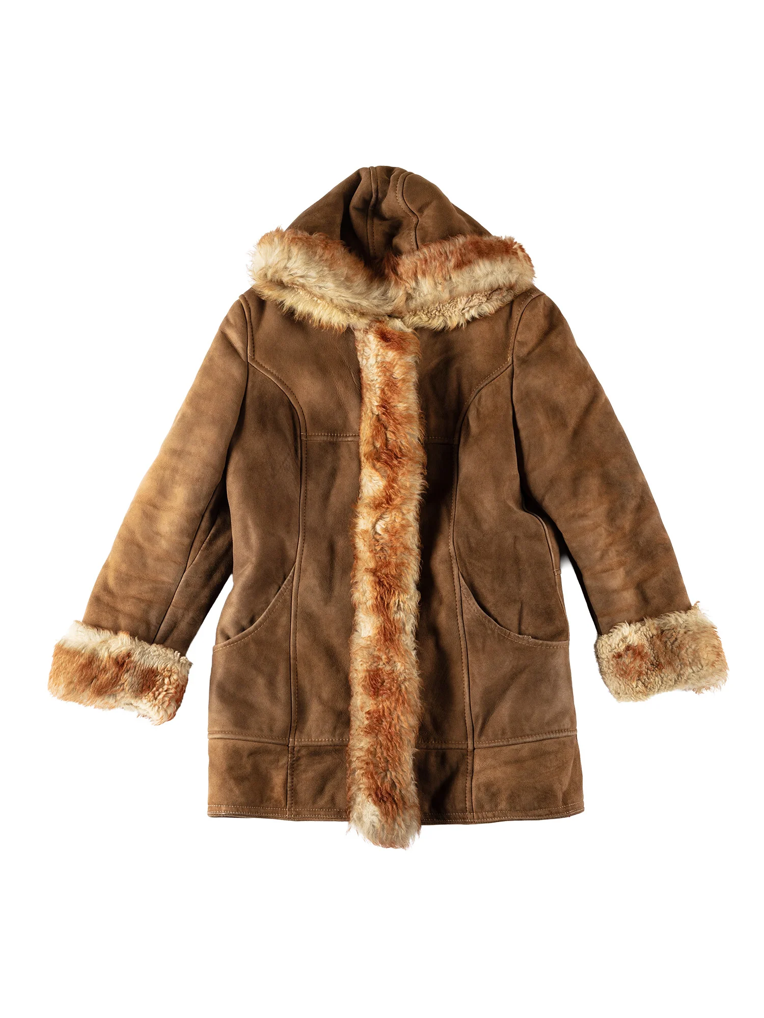 Vintage 70's Women Hooded Penny Lane Sheepskin Coat in Brown by Northern Grip