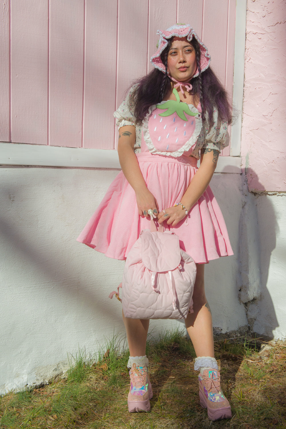 Pink Strawberry Pinafore by Miss Candyholic