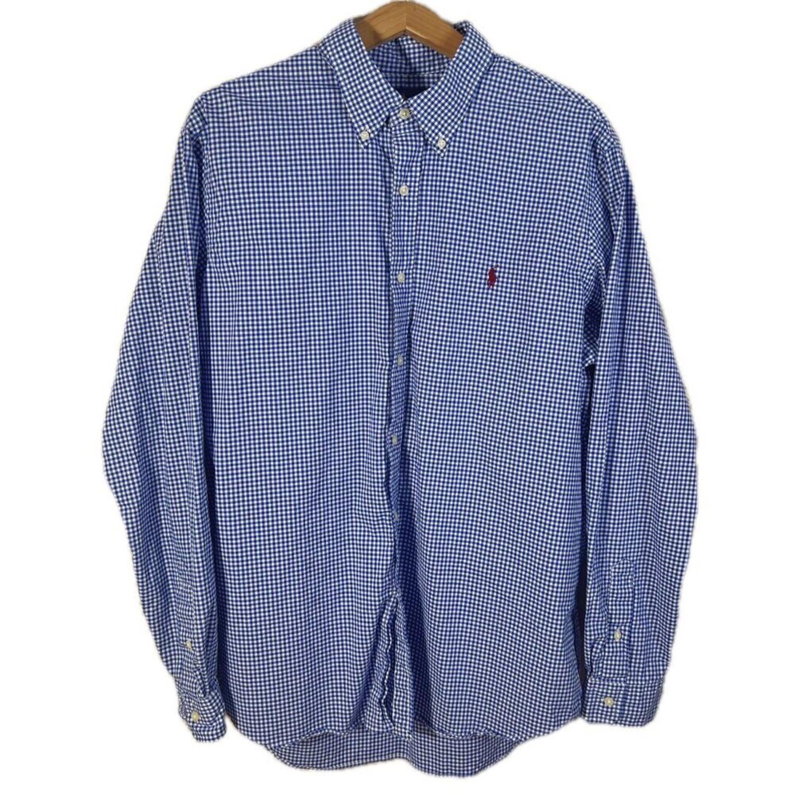 POLO Ralph Lauren Men's Blue and White Gingham Long Sleeve Button Down by Hot Girl Secondhand