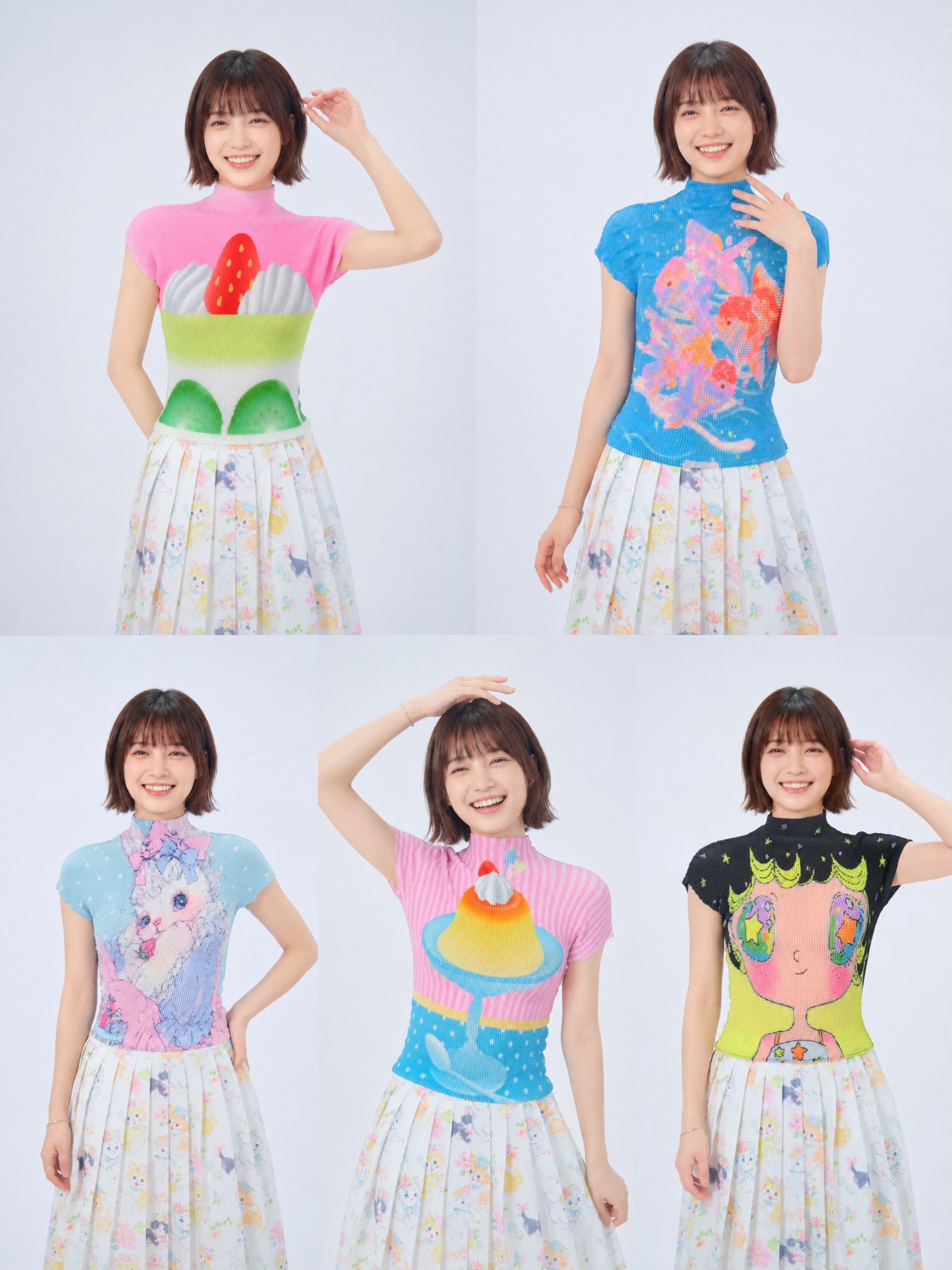 Cat Print Pleated Tee - MeowMeow Bug by Land Decora