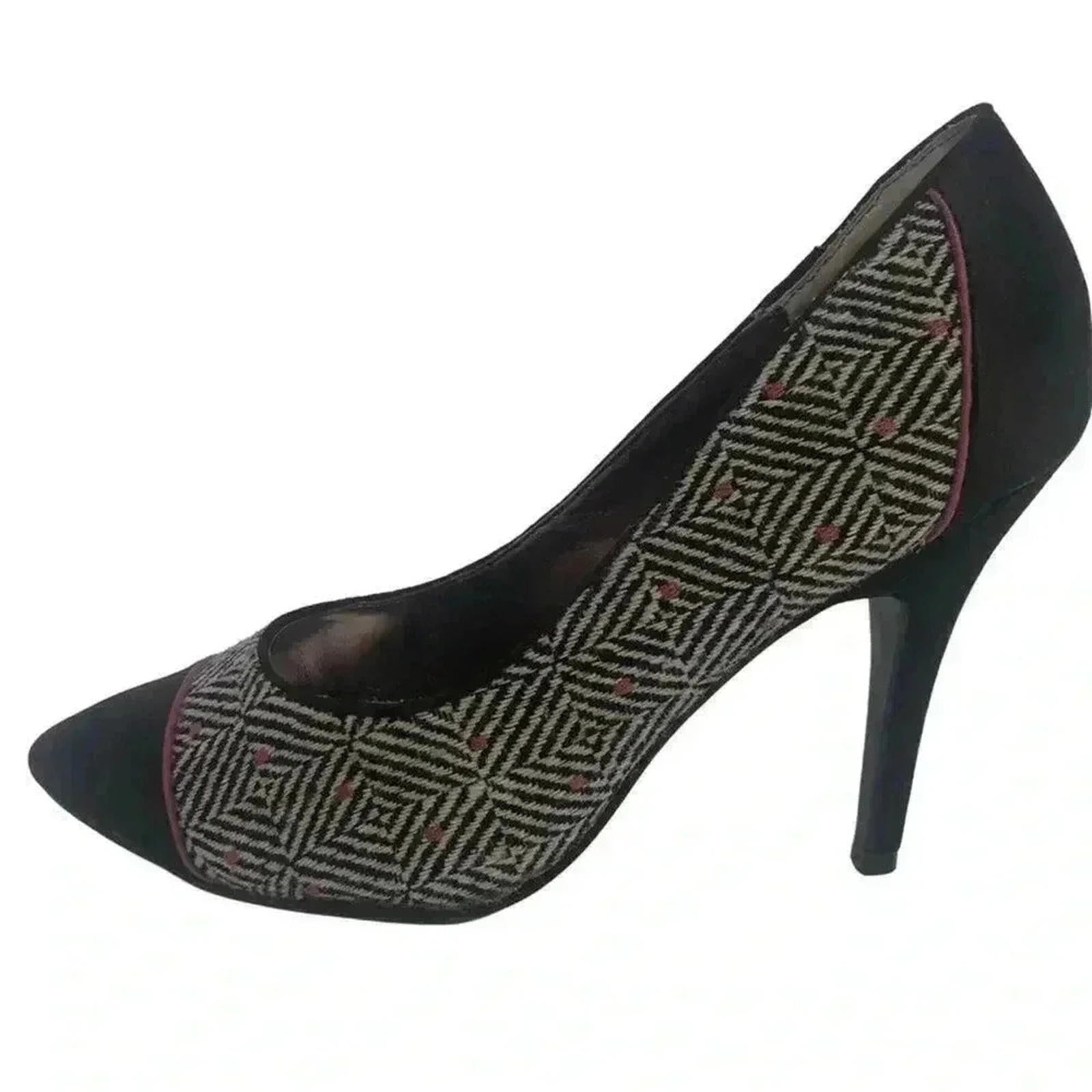 Lulu Townsend Tweed Black White Pink Patterned Stilettos Pumps Heels S by Hot Girl Secondhand