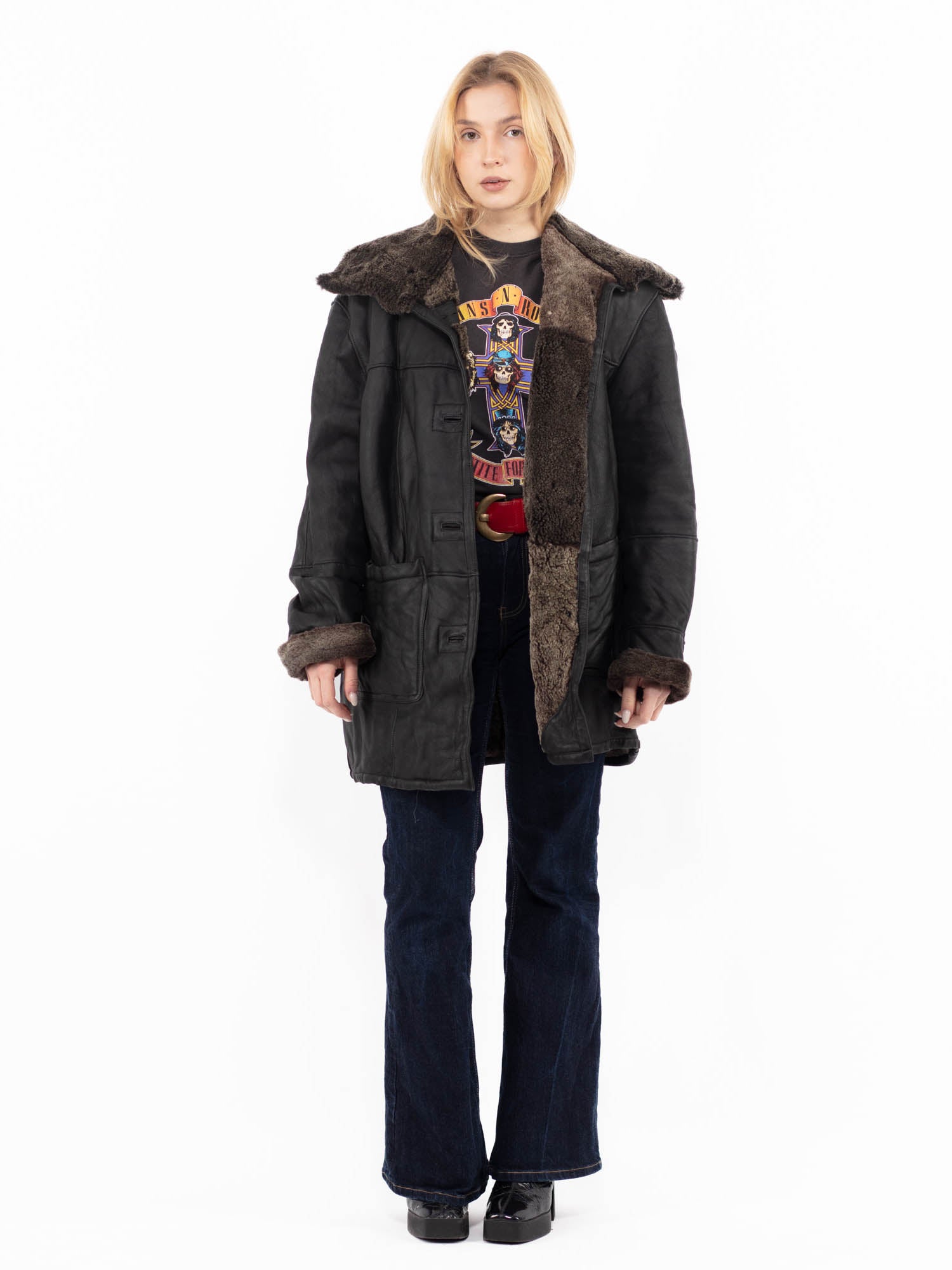 Vintage 90's Women Sheepskin Coat in Black by Northern Grip