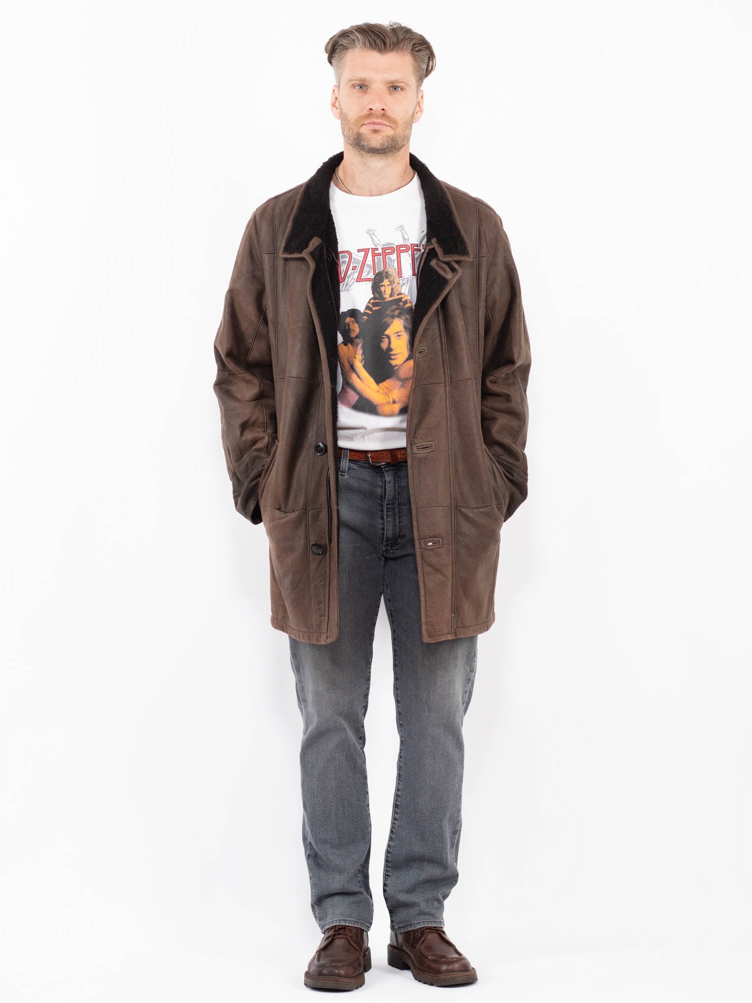 Vintage 90's Men Sheepskin Coat in Brown by Northern Grip