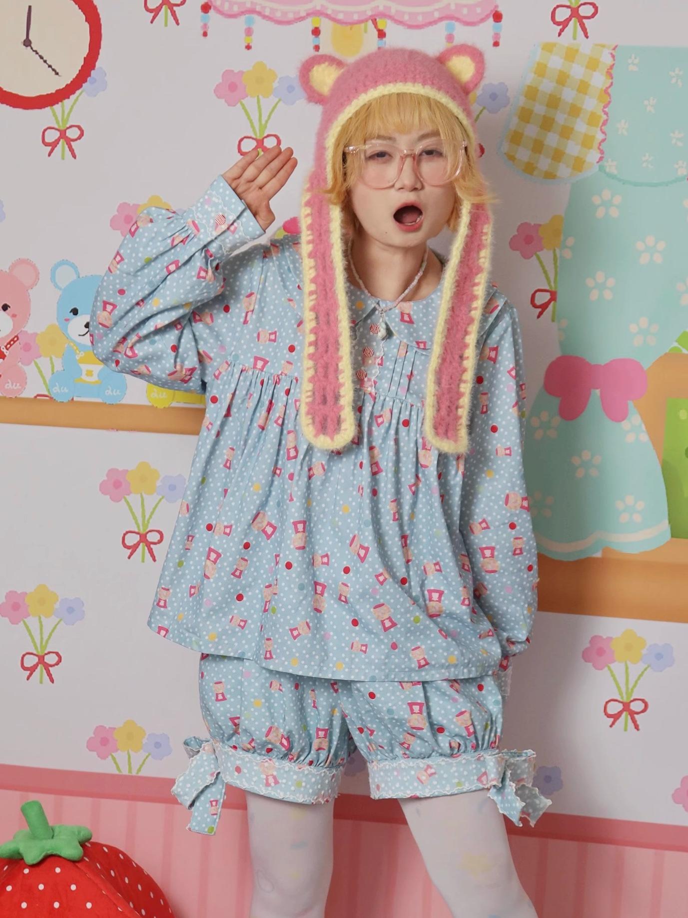 Kawaii Pumpkin Shorts – Blue Candy Print Lace – Lulululu by Land Decora