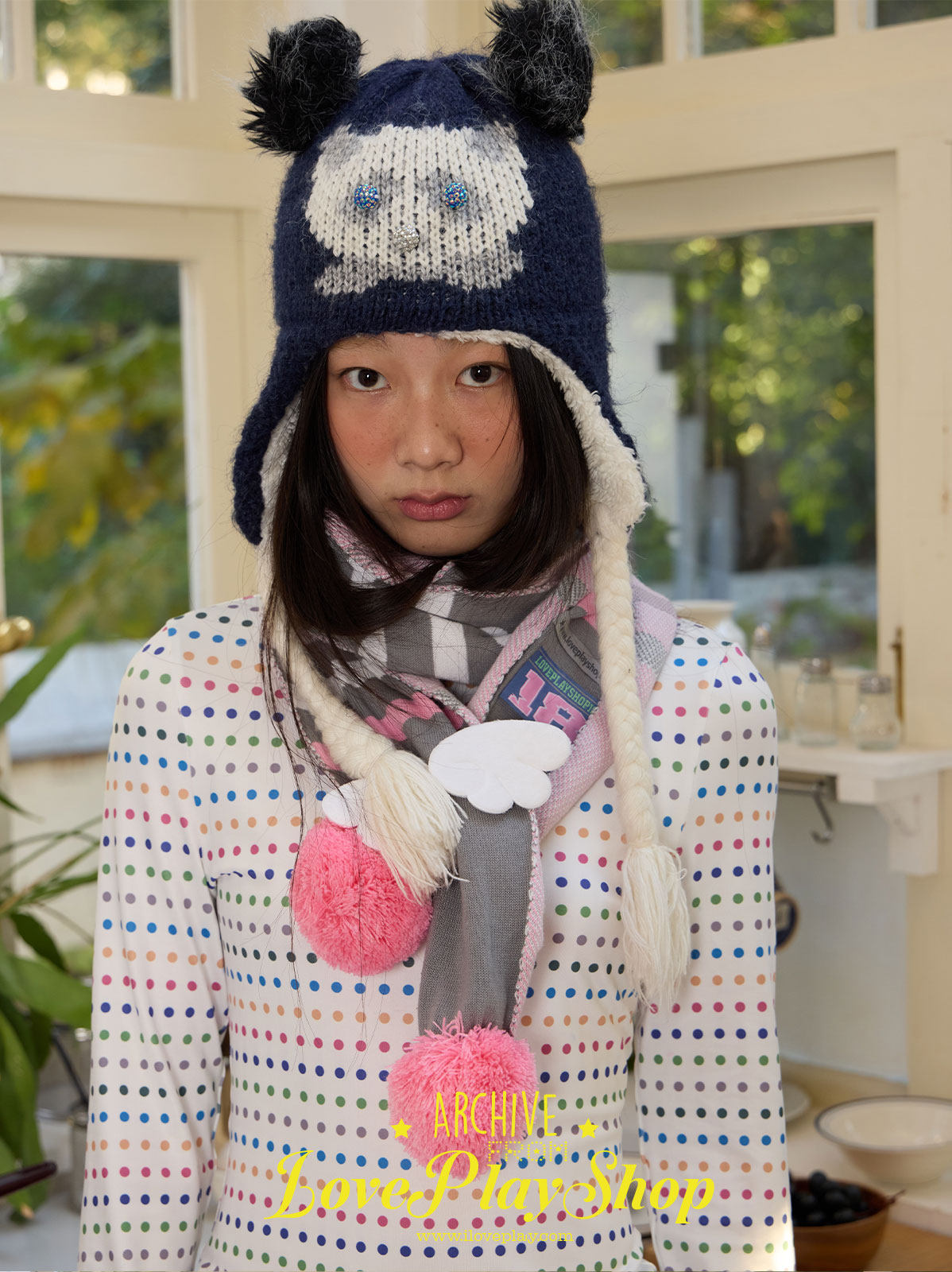 Y2K Polka Dot Pom Scarf – loveplay by Land Decora