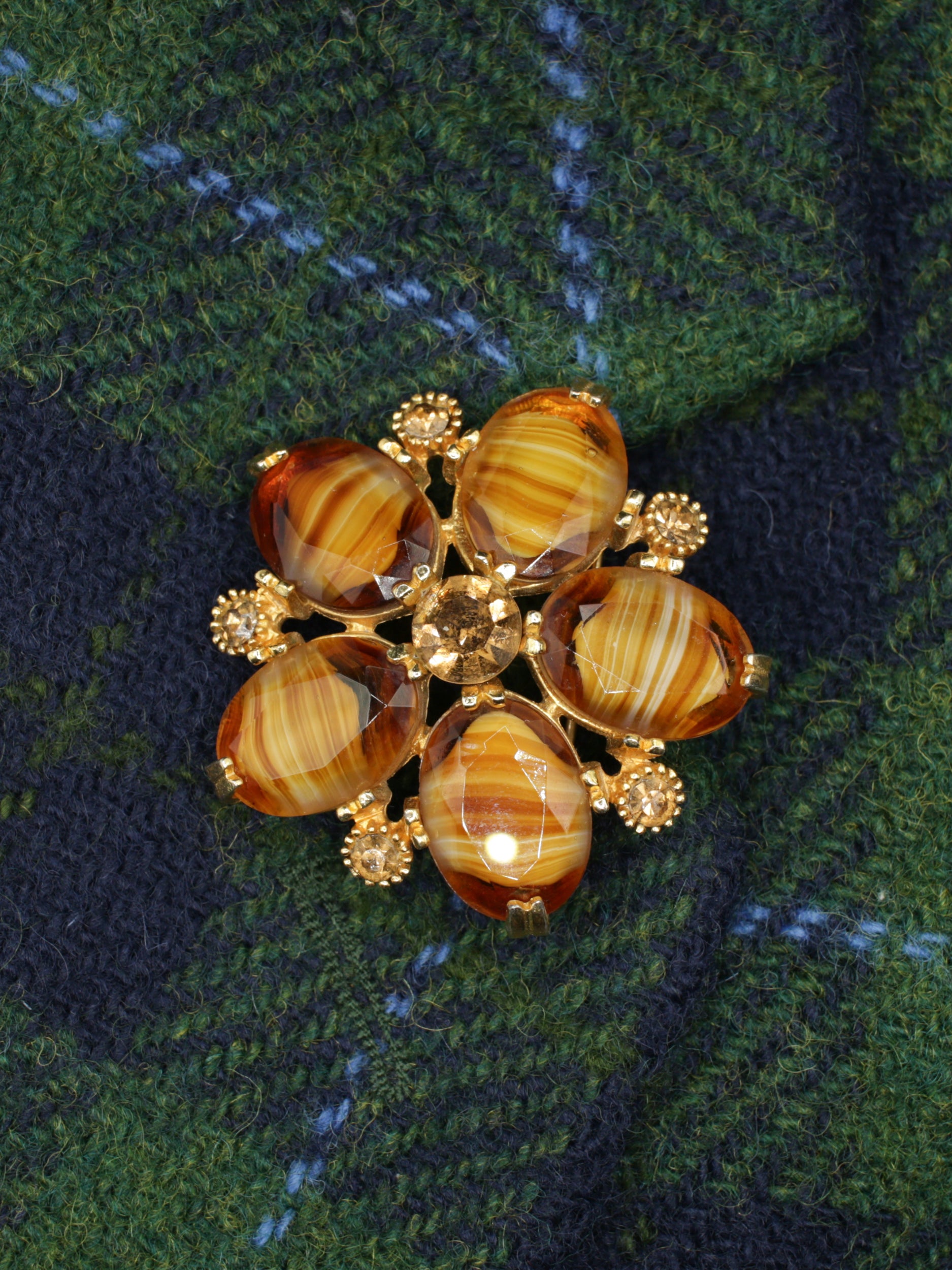 Vintage 60's Striped Glass Flower Brooch by Northern Grip