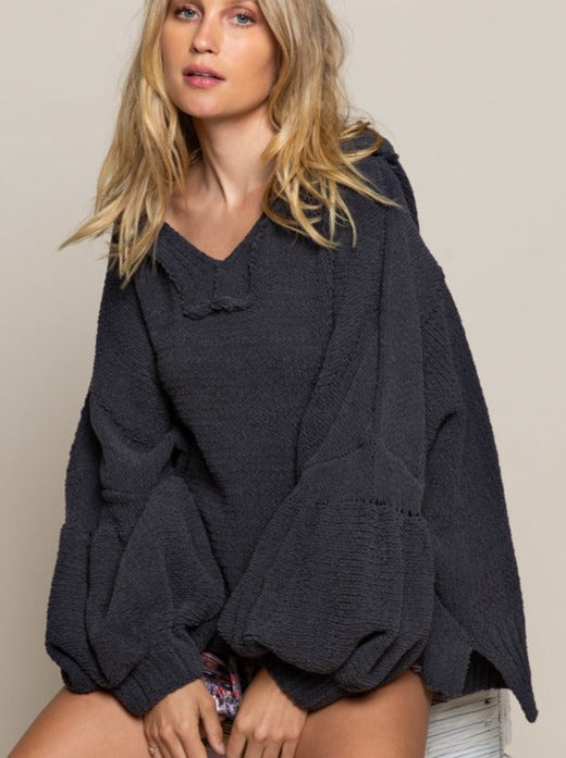 GRACE PUFF SLEEVE HOODIE IN CHARCOAL by RAËLIV