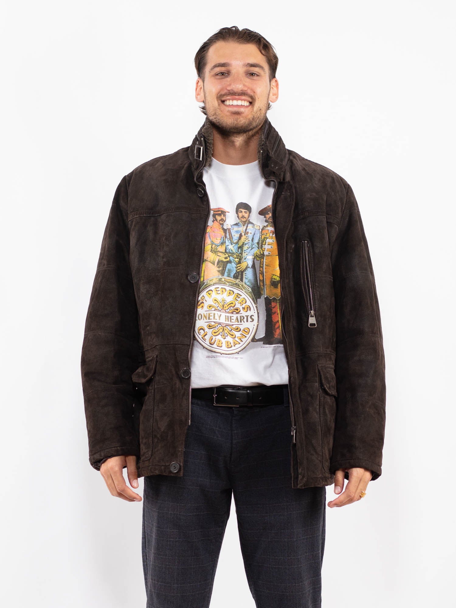 Vintage 90's Men Suede Sherpa Jacket in Brown by Northern Grip