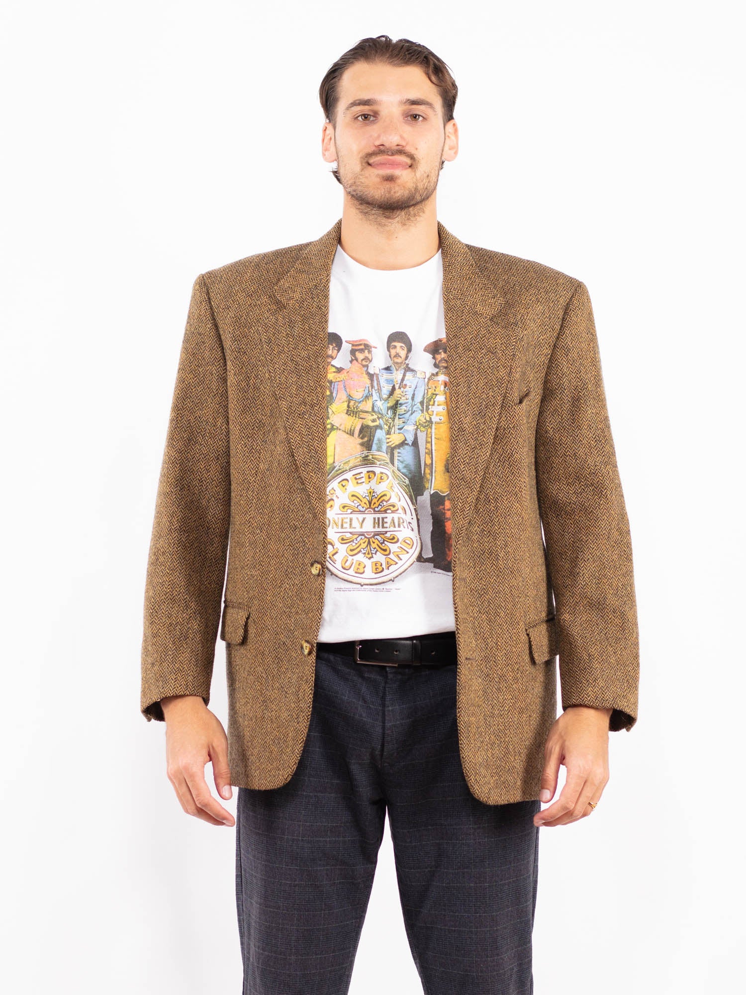 Vintage 90's Men Wool Blazer Jacket in Beige by Northern Grip