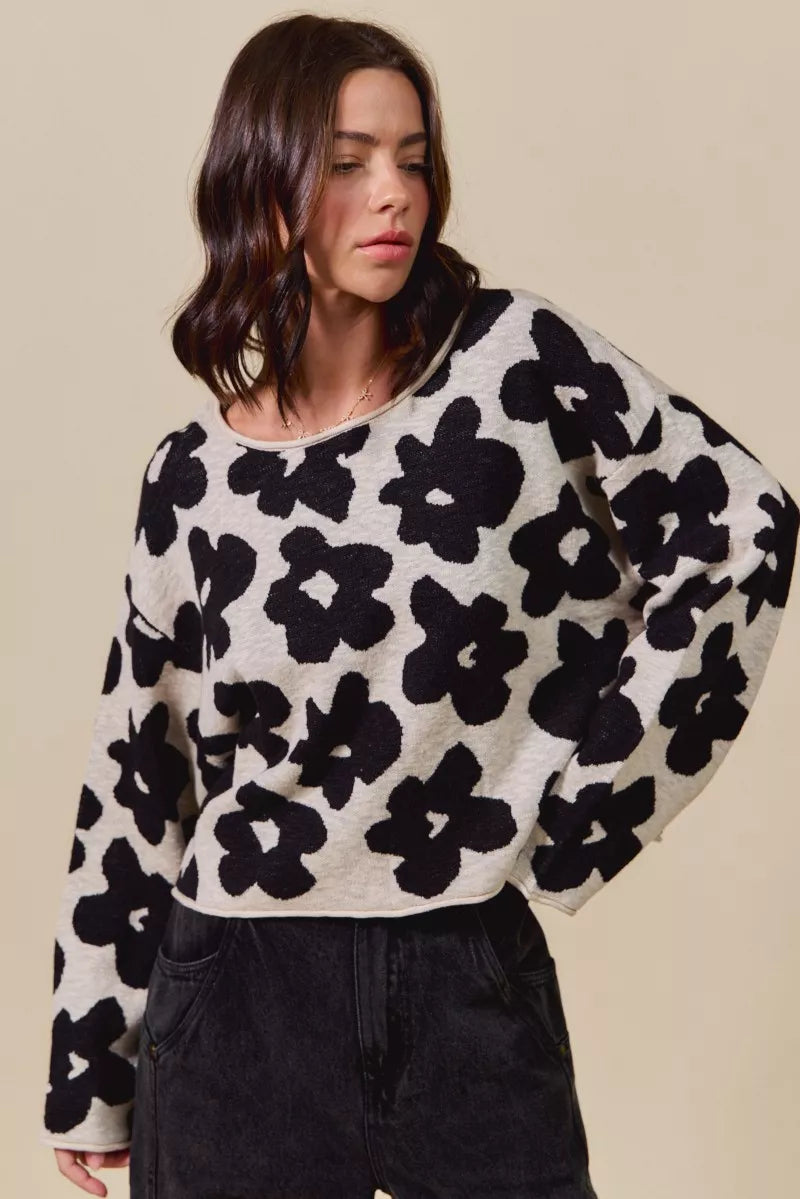 LOOSE FIT FLOWER SWEATER TOP by RAËLIV