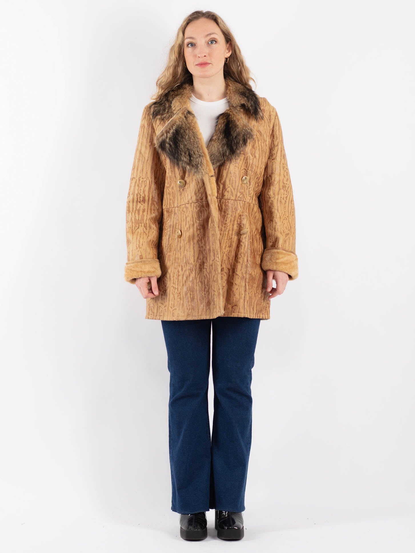 Vintage 90's Penny Lane Sheepskin Coat in Beige by Northern Grip