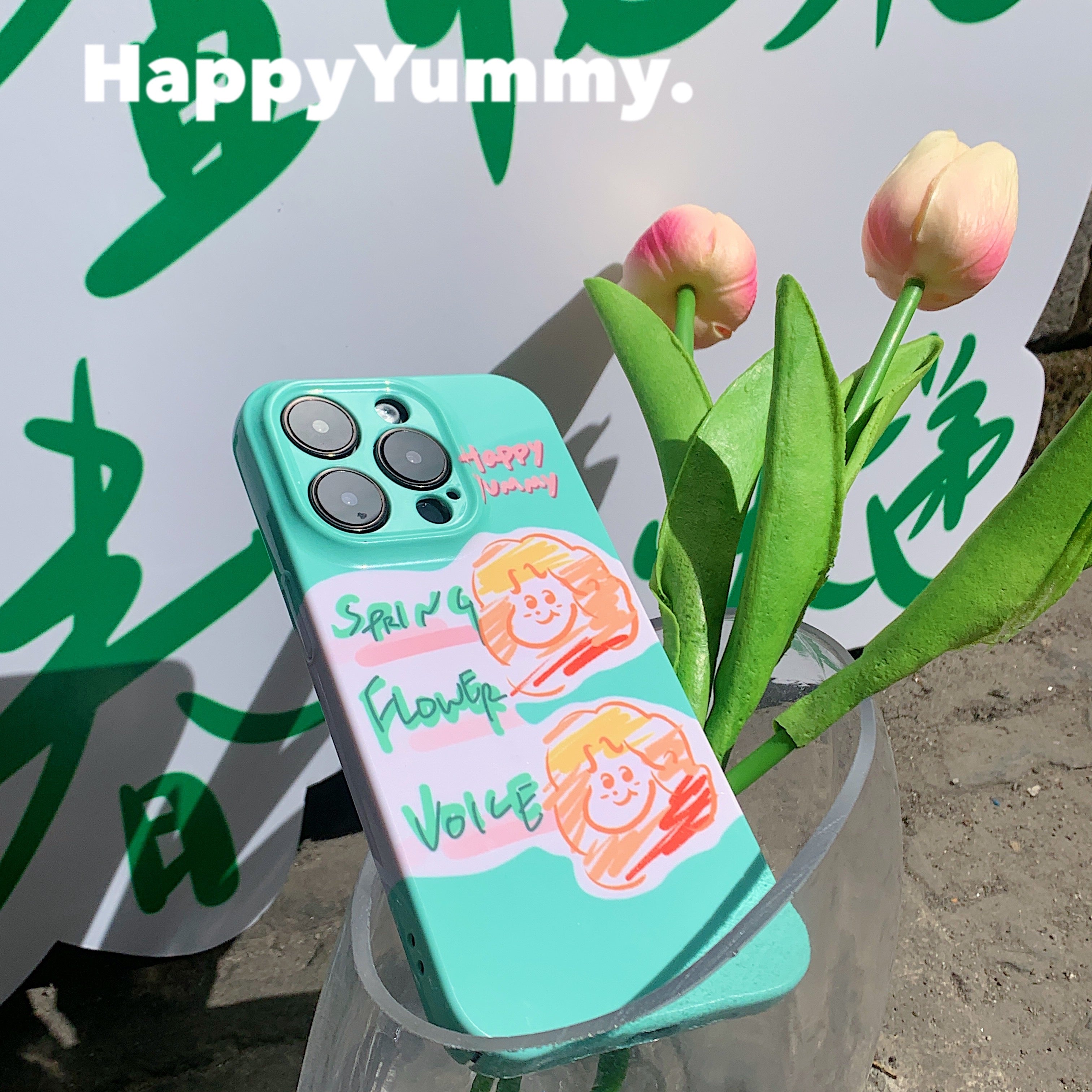 Harajuku Phone Case Full-Coverage Cyan Graffiti – HappyYummy by Land Decora