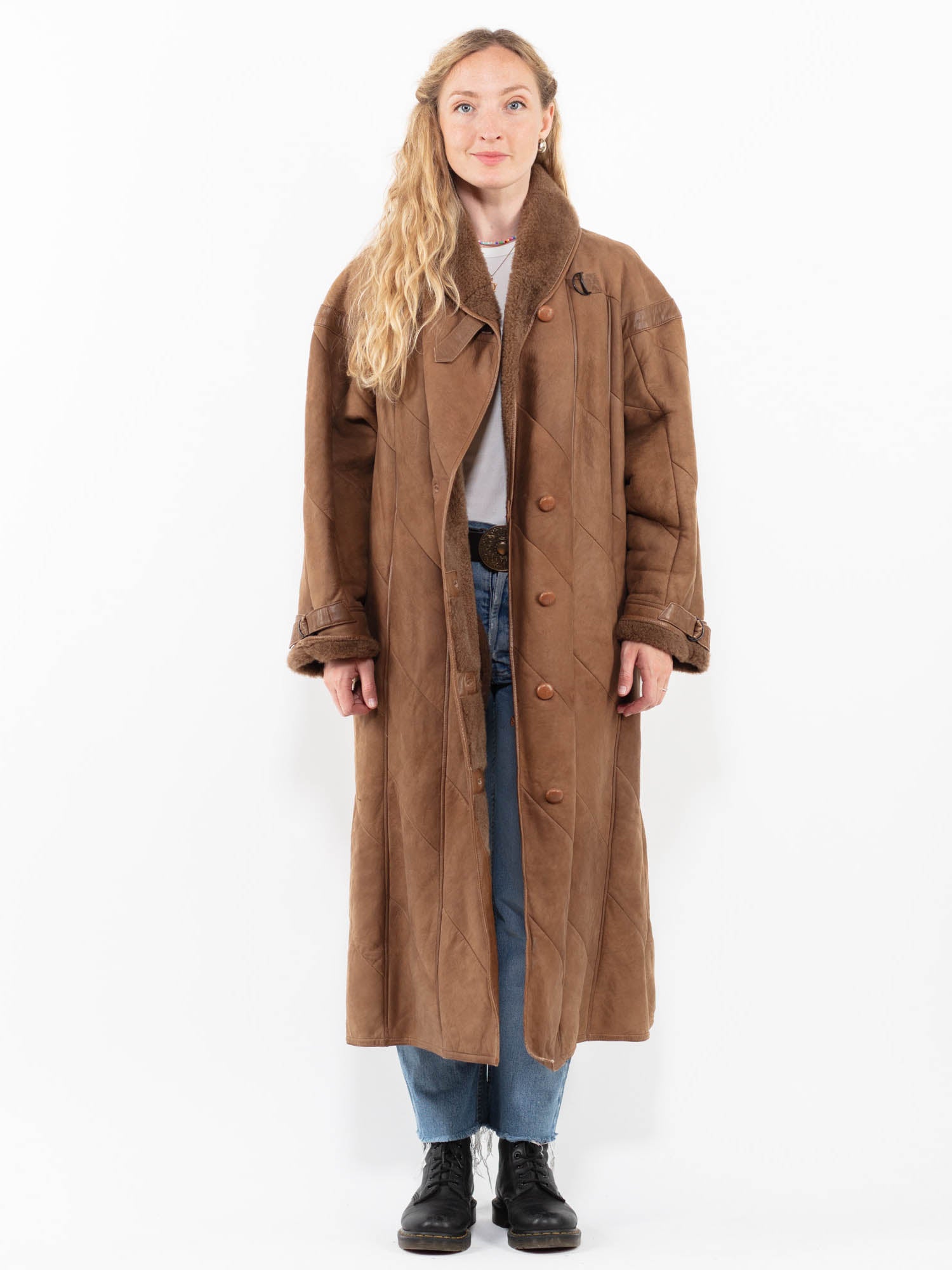 Vintage 90's Women Sheepskin Coat in Brown by Northern Grip
