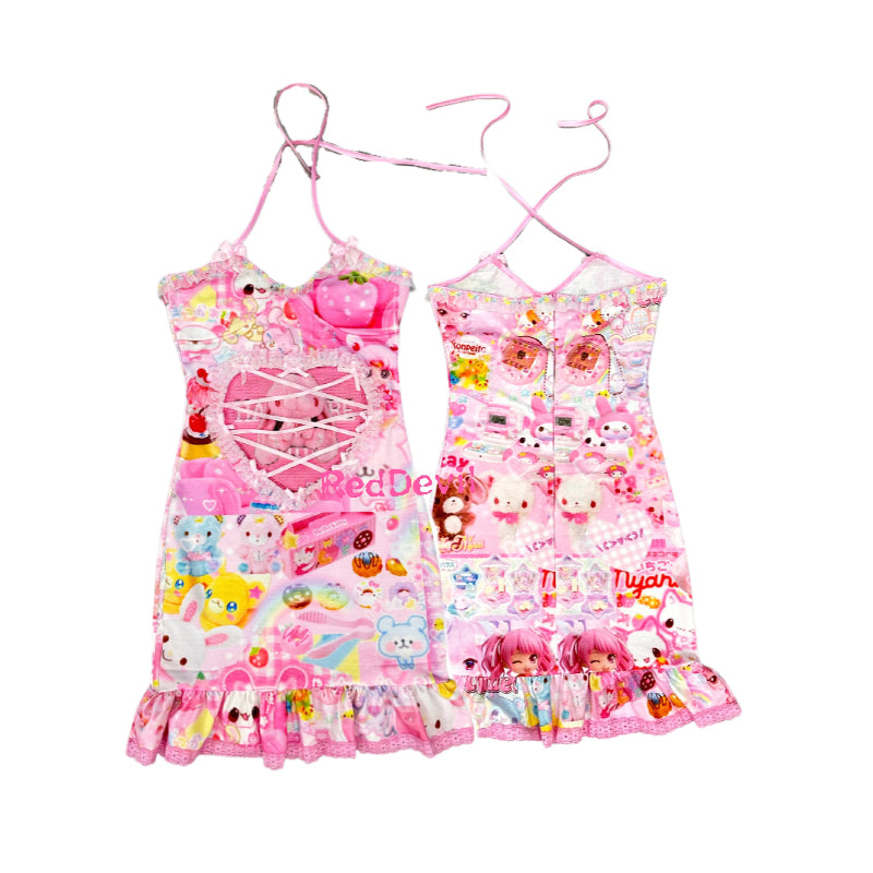 RedDevil Decora Pink Dress | Graffiti Bodycon Dress | Harajuku Subcult by Land Decora