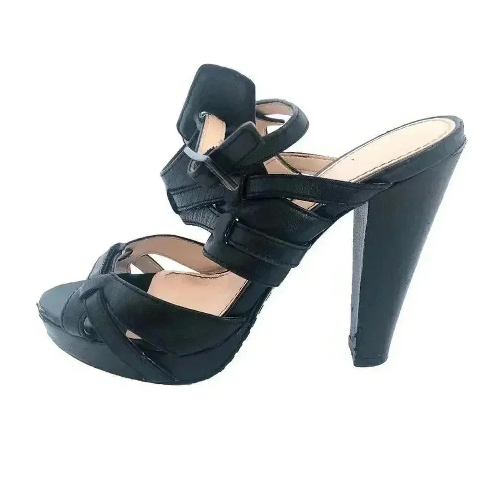 Calvin Klein Posha Black Leather Strappy Platform Heels Pumps Women's by Hot Girl Secondhand