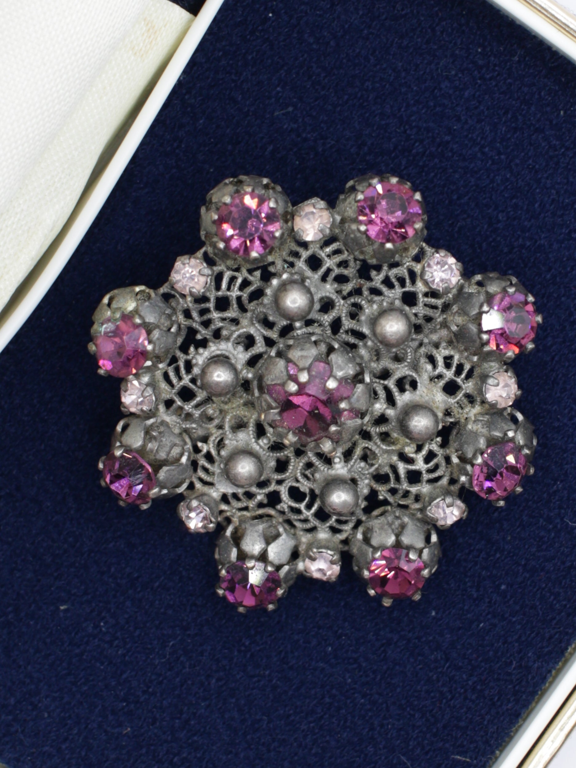 Vintage 30's Purple Rhinestone Filigree Brooch by Northern Grip