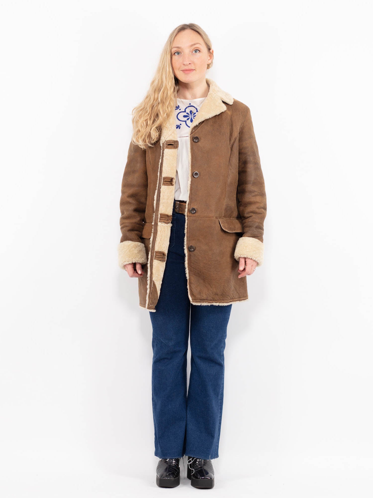 Vintage 90's Women Sheepskin Coat in Brown by Northern Grip