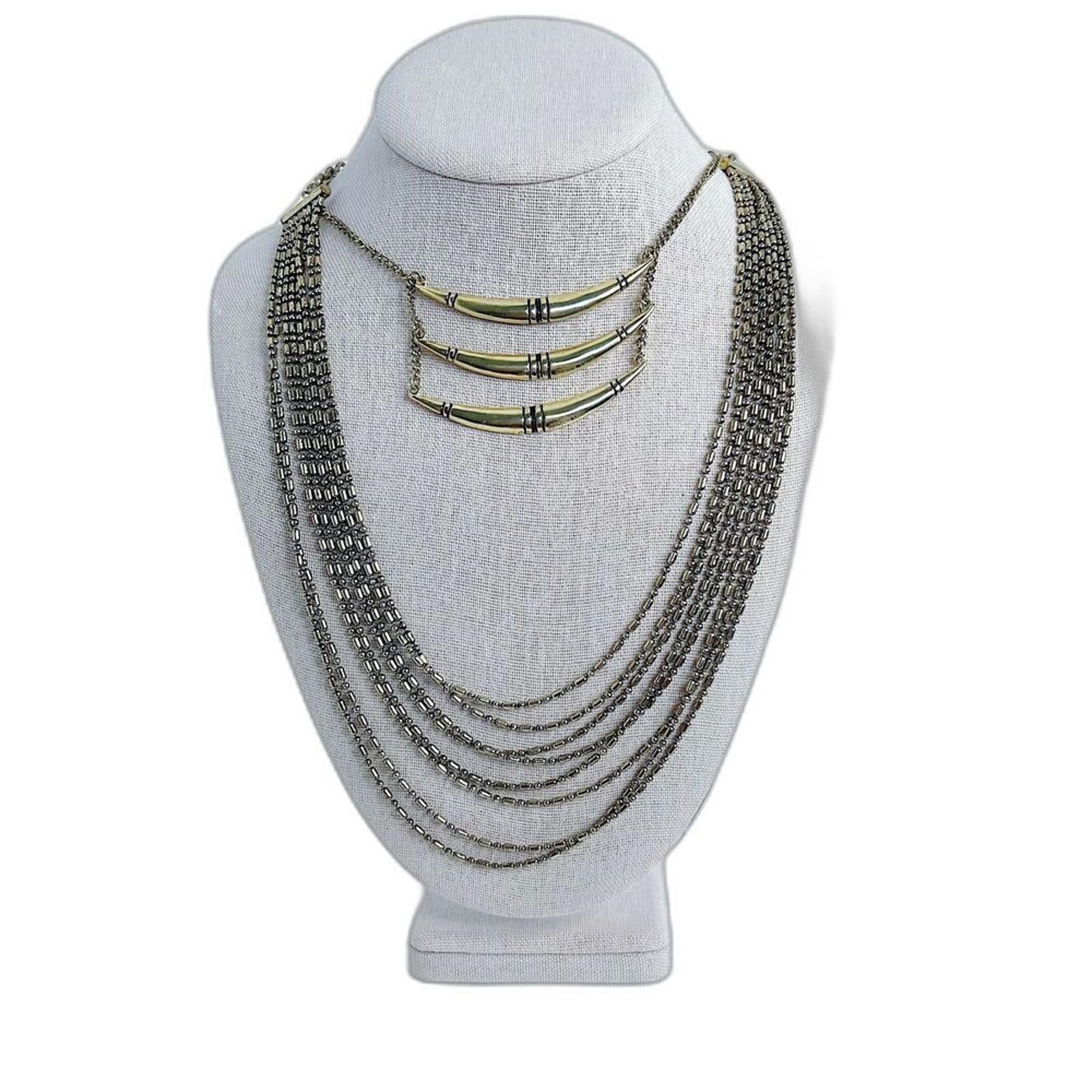 Multistrand Silver and Gold Statement Necklace Horn Boho Western by Hot Girl Secondhand