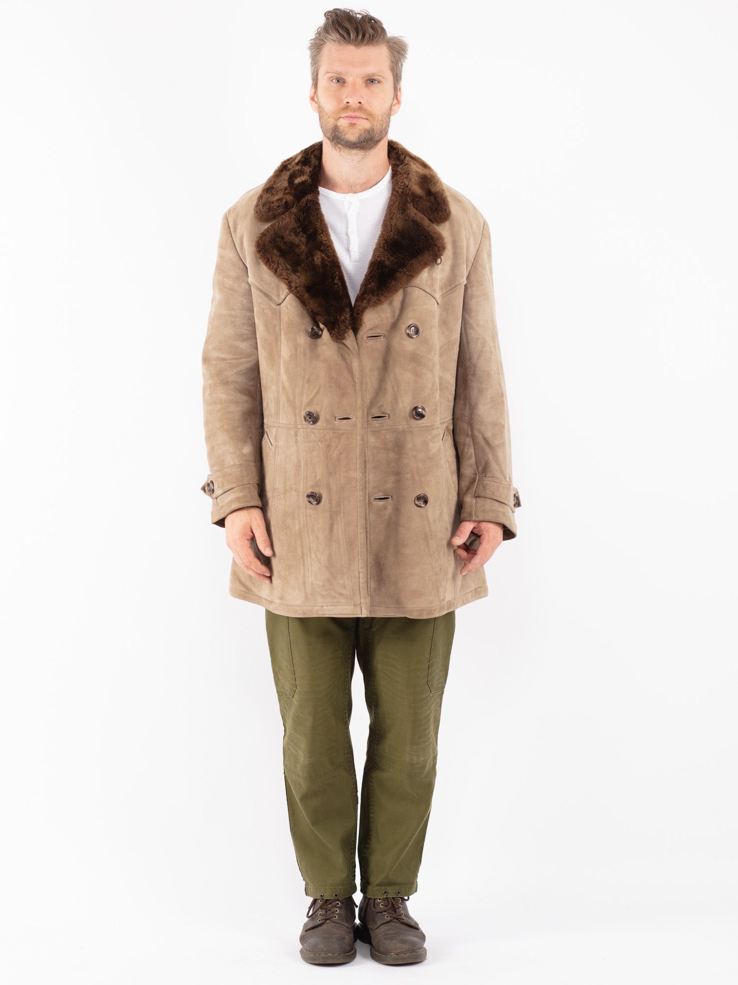 Vintage 70's Men Sheepskin Coat in Beige by Northern Grip