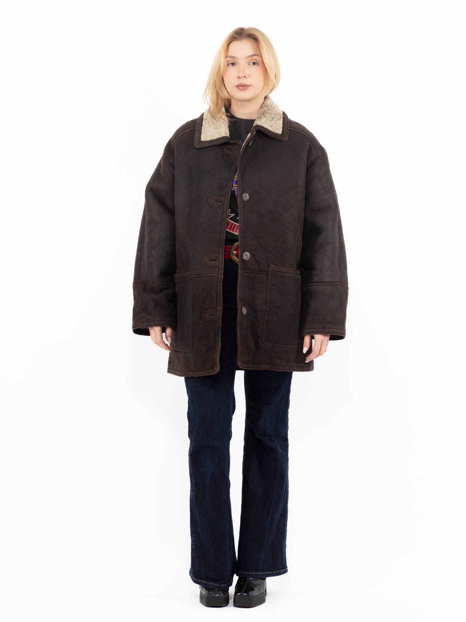 Vintage 90's Women Sheepskin Coat in Brown by Northern Grip