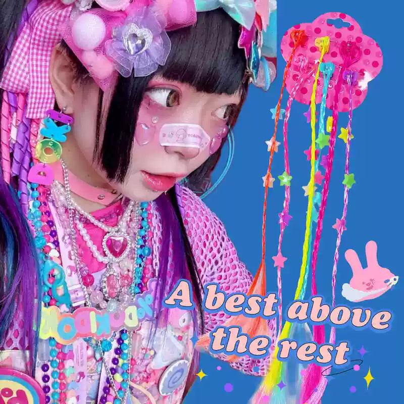 Harajuku Decora Vkei Flase Hair Dopamine Rainbow Hair Clip – Colorful by Land Decora