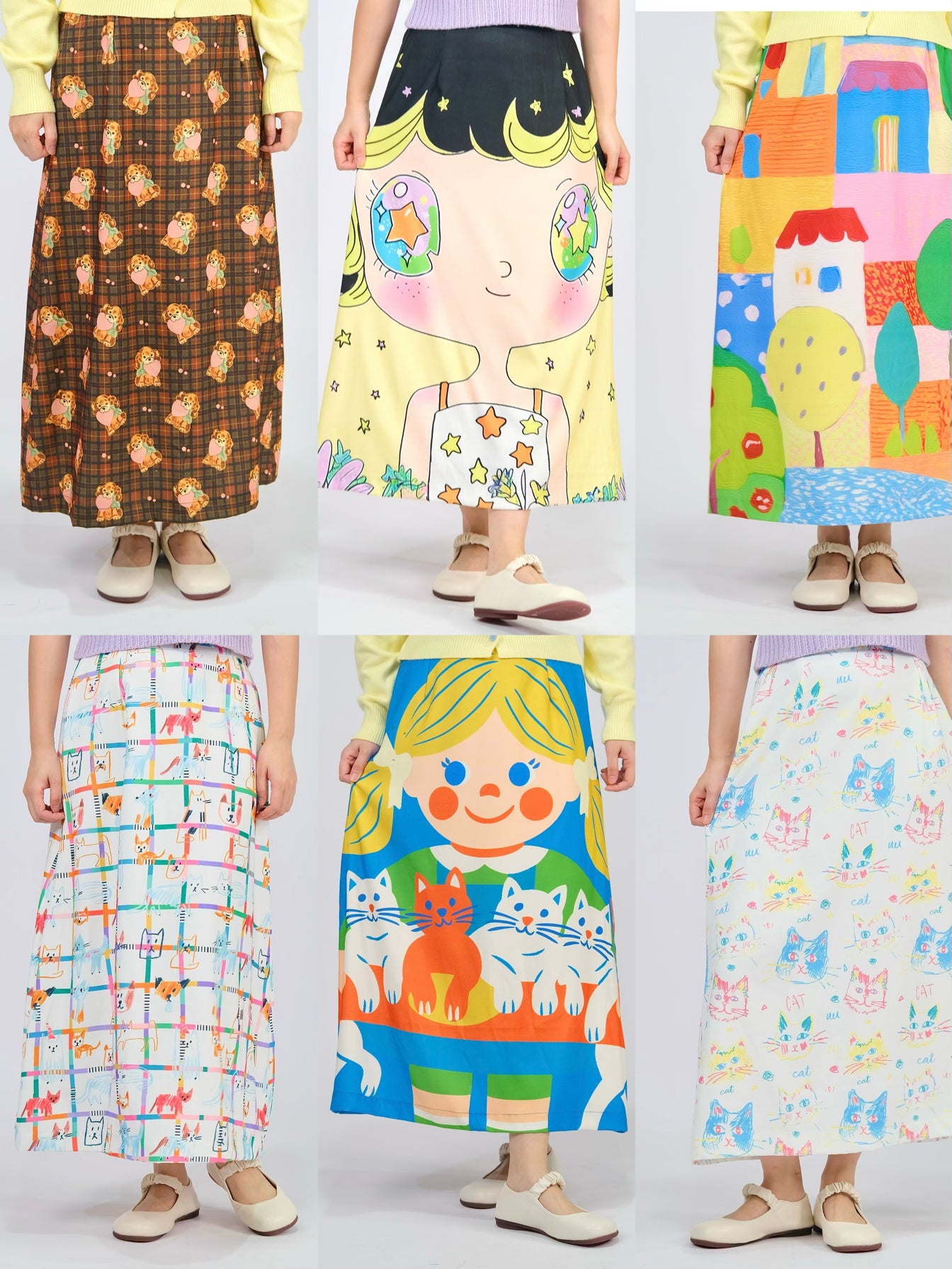 Kidcore High Waist Mermaid Midi Skirt Retro Print Soft Fit - MeowMeow Bug by Land Decora