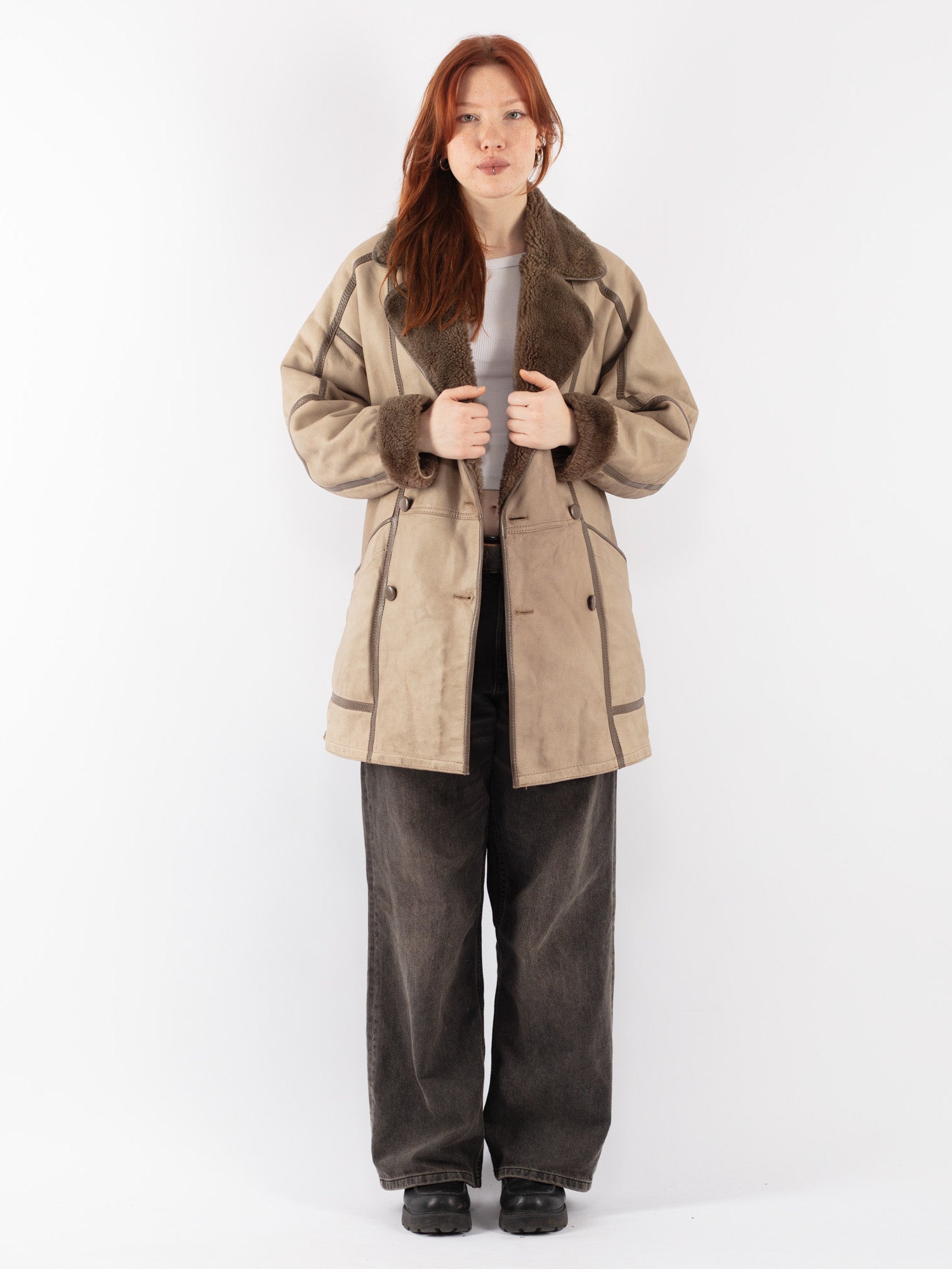 Vintage 80's Women Sheepskin Coat in Beige by Northern Grip
