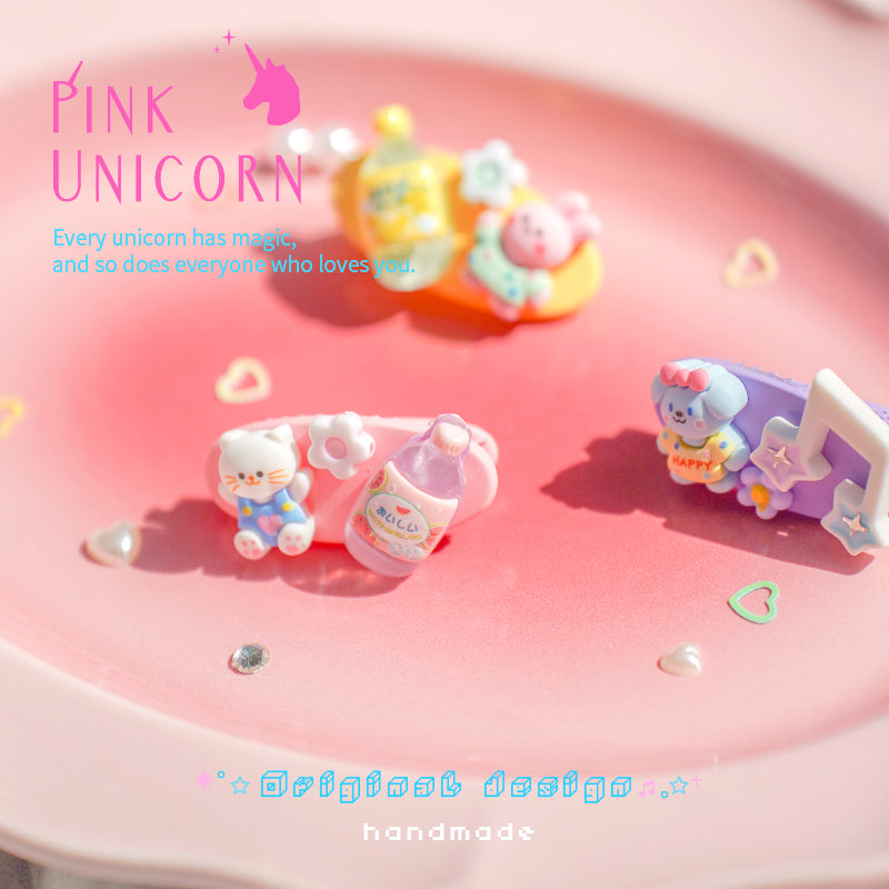 Decora Kei Candy Color Cartoon Hair Clip - Resin Metal - Pink Unicorn by Land Decora