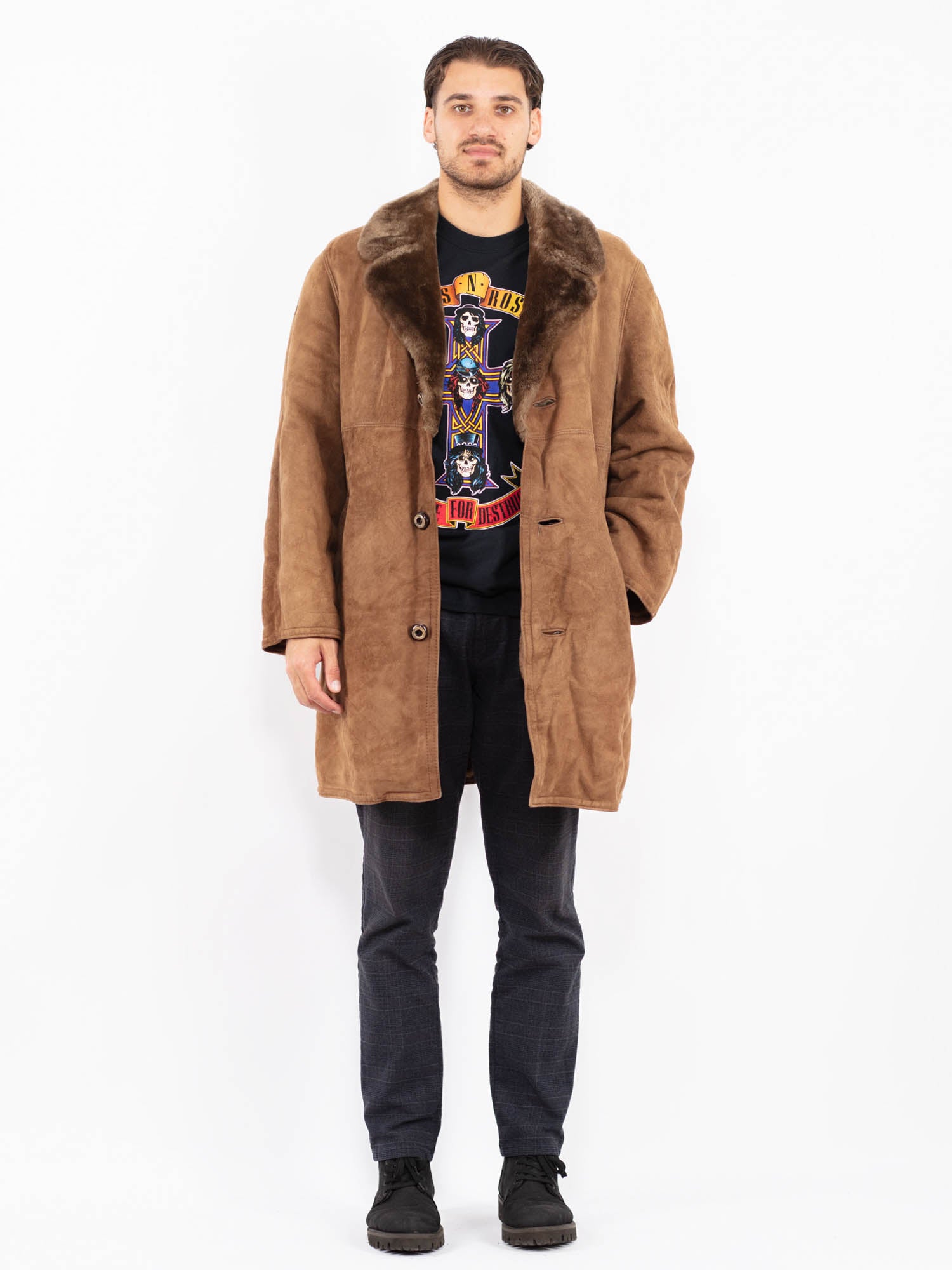 Vintage 70's Men Sheepskin Coat in Brown by Northern Grip
