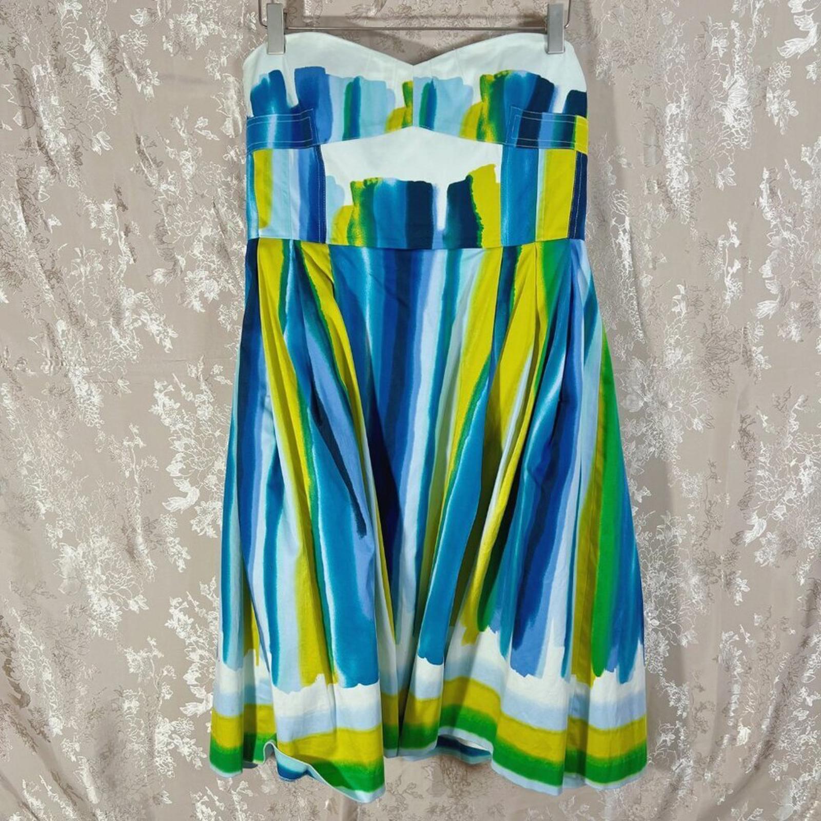 Calvin Klein Multicolor Blue and Green Watercolor Strapless Sun Dress by Hot Girl Secondhand