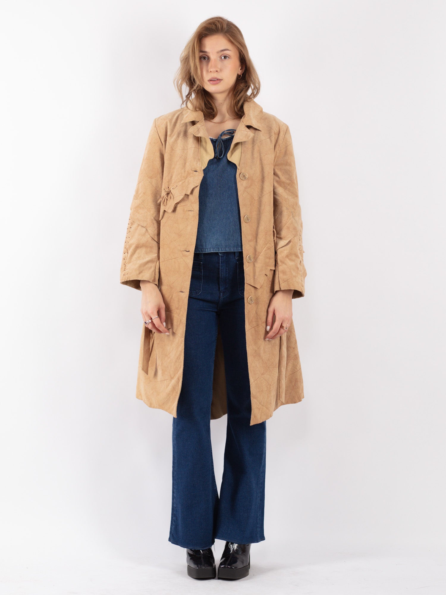 Vintage 90's Women Faux Suede Coat in Beige by Northern Grip