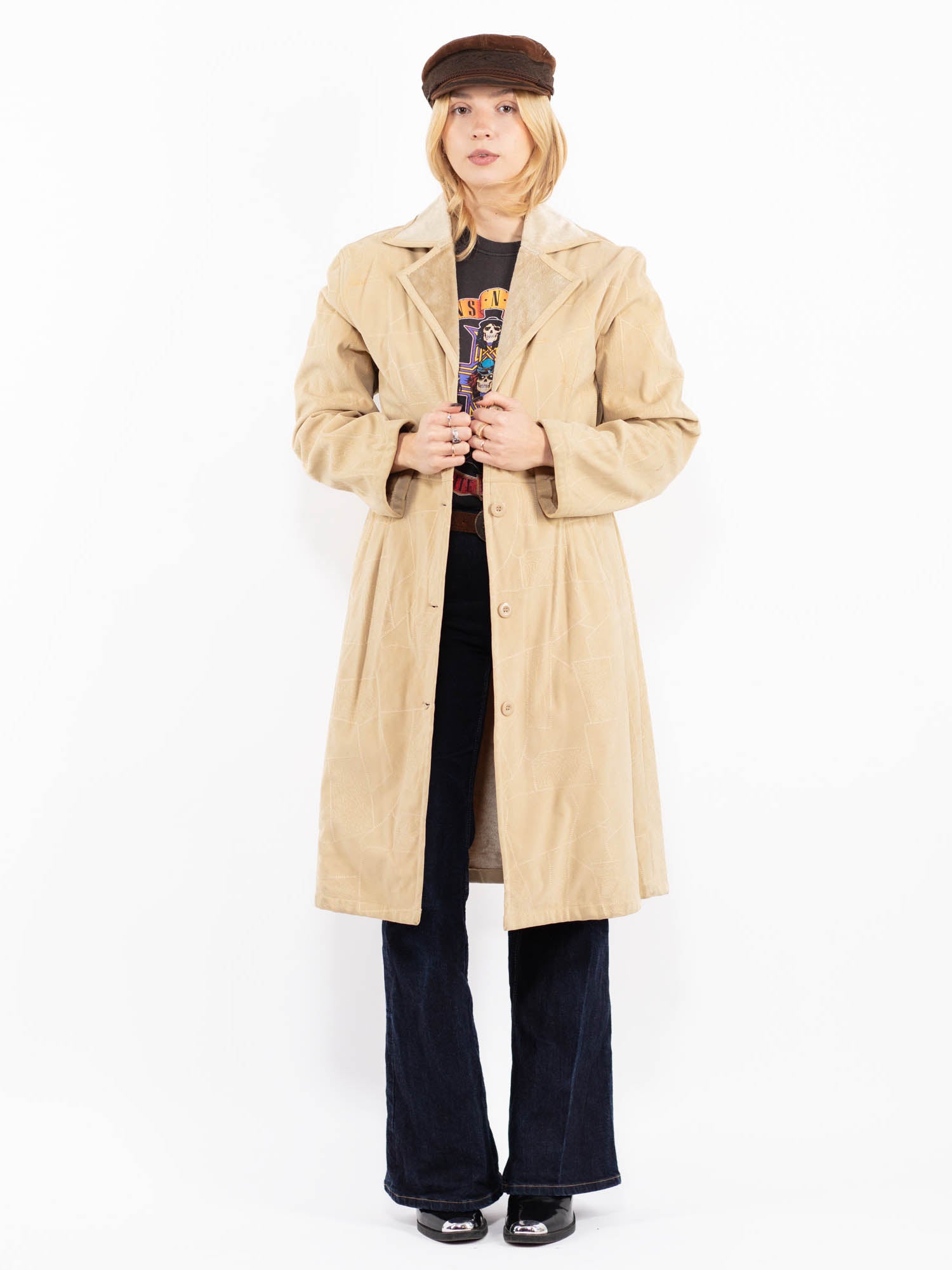 Vintage 90's Women Faux Sheepskin Coat in Beige by Northern Grip