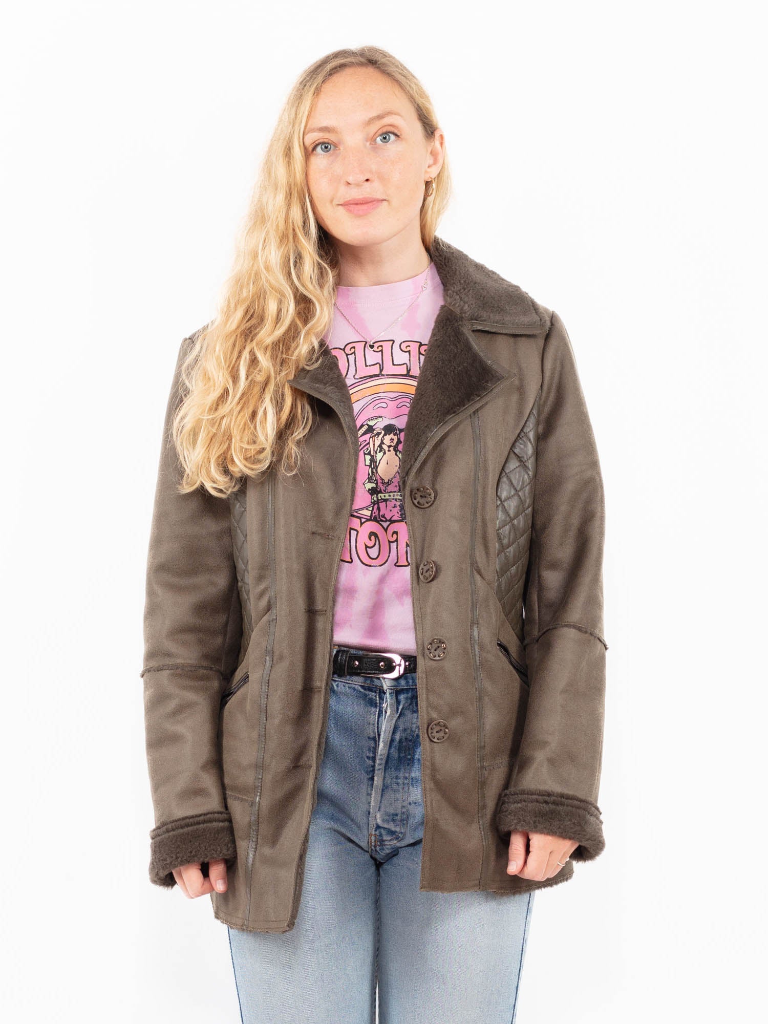Vintage 00's Women Faux Sheepskin Jacket in Brown by Northern Grip