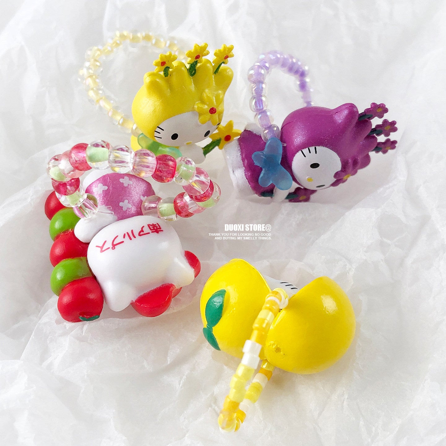Colorful Kawaii Cat Flower Ring | Dopamine Statement Jewelry | Duoxi by Land Decora