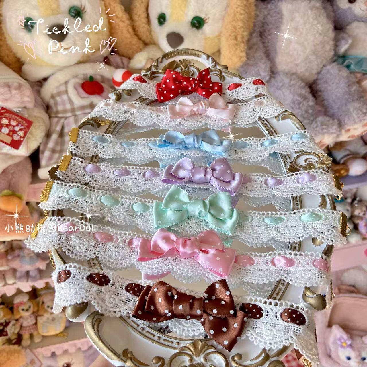 Kawaii Polka Dot Bow Choker - Bear Doll by Land Decora