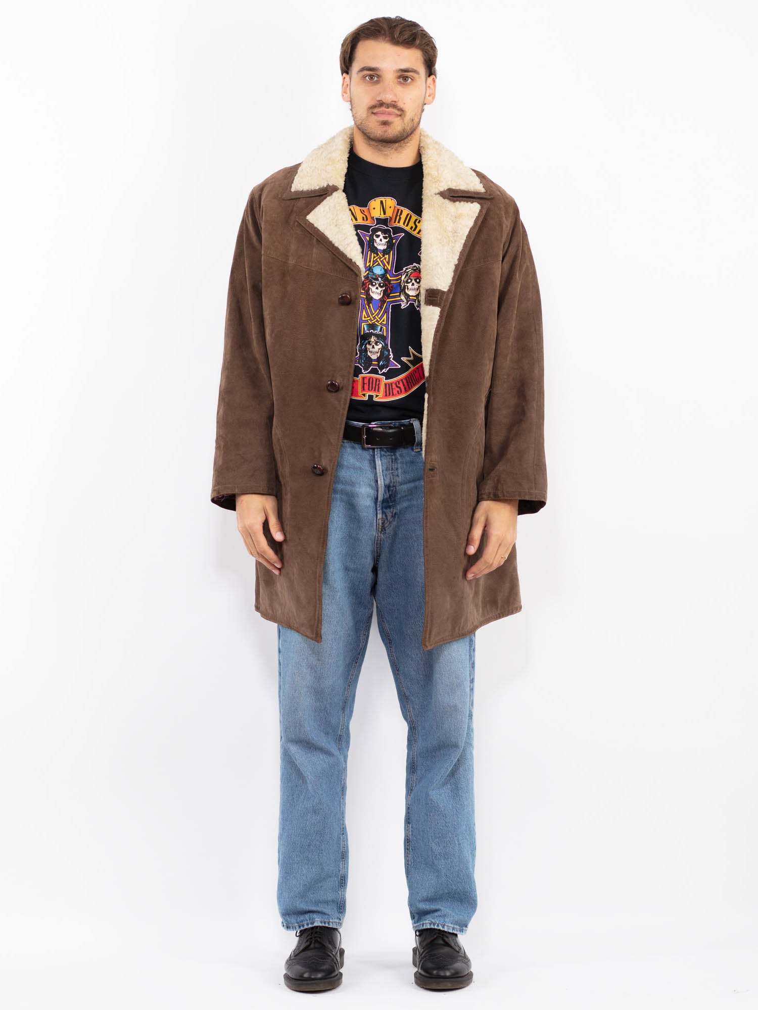 Vintage 70's Men Sheepskin Suede Coat in Brown by Northern Grip