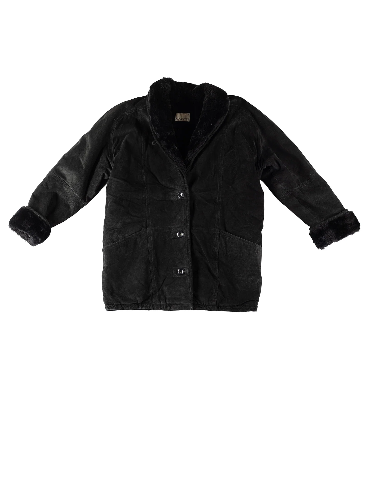 Vintage 80's Women Faux Sheepskin Coat in Black by Northern Grip