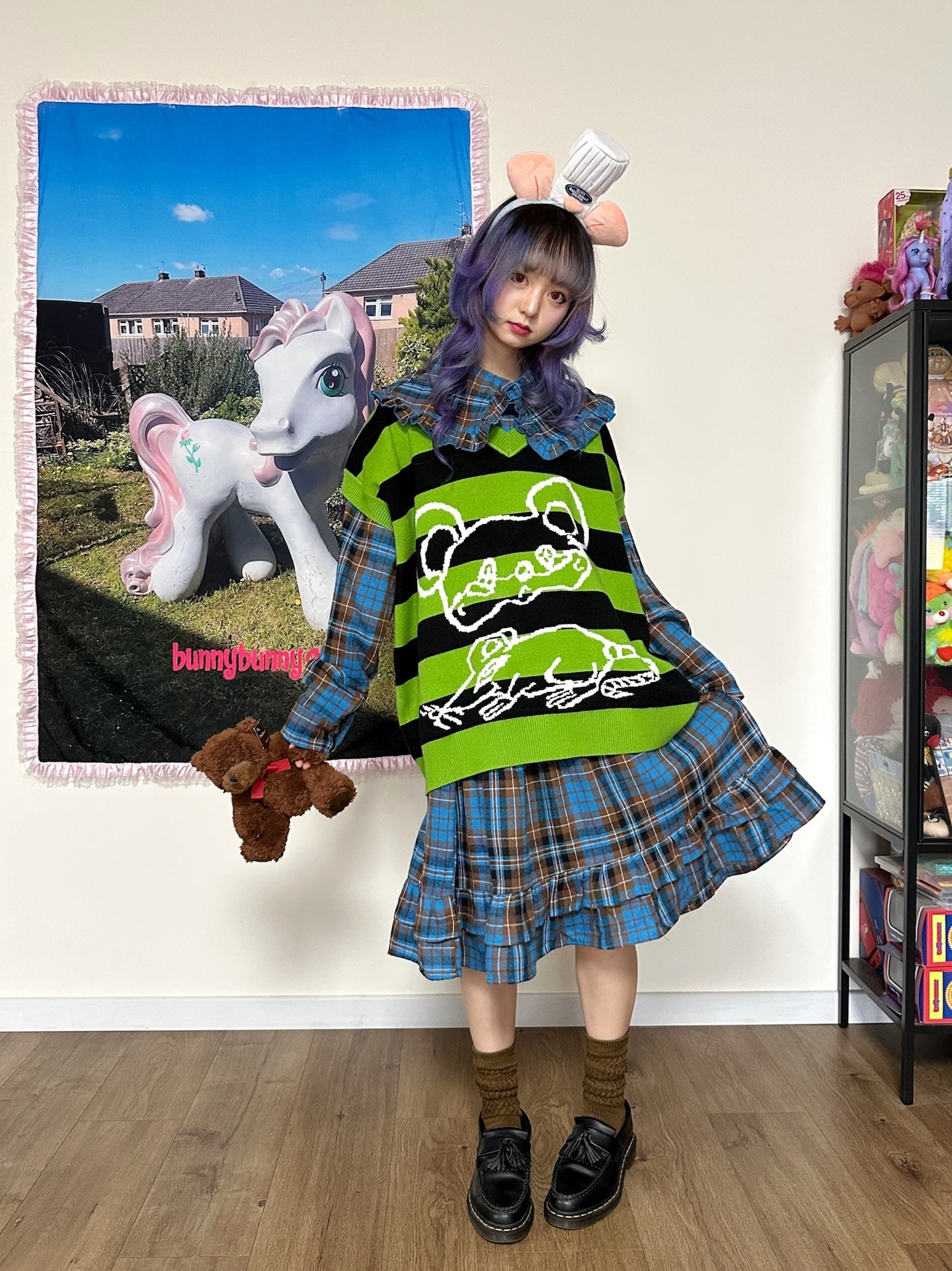 Decora Kei Striped Knit Vest Oversized Sweet Cool - bunnybunnygun by Land Decora