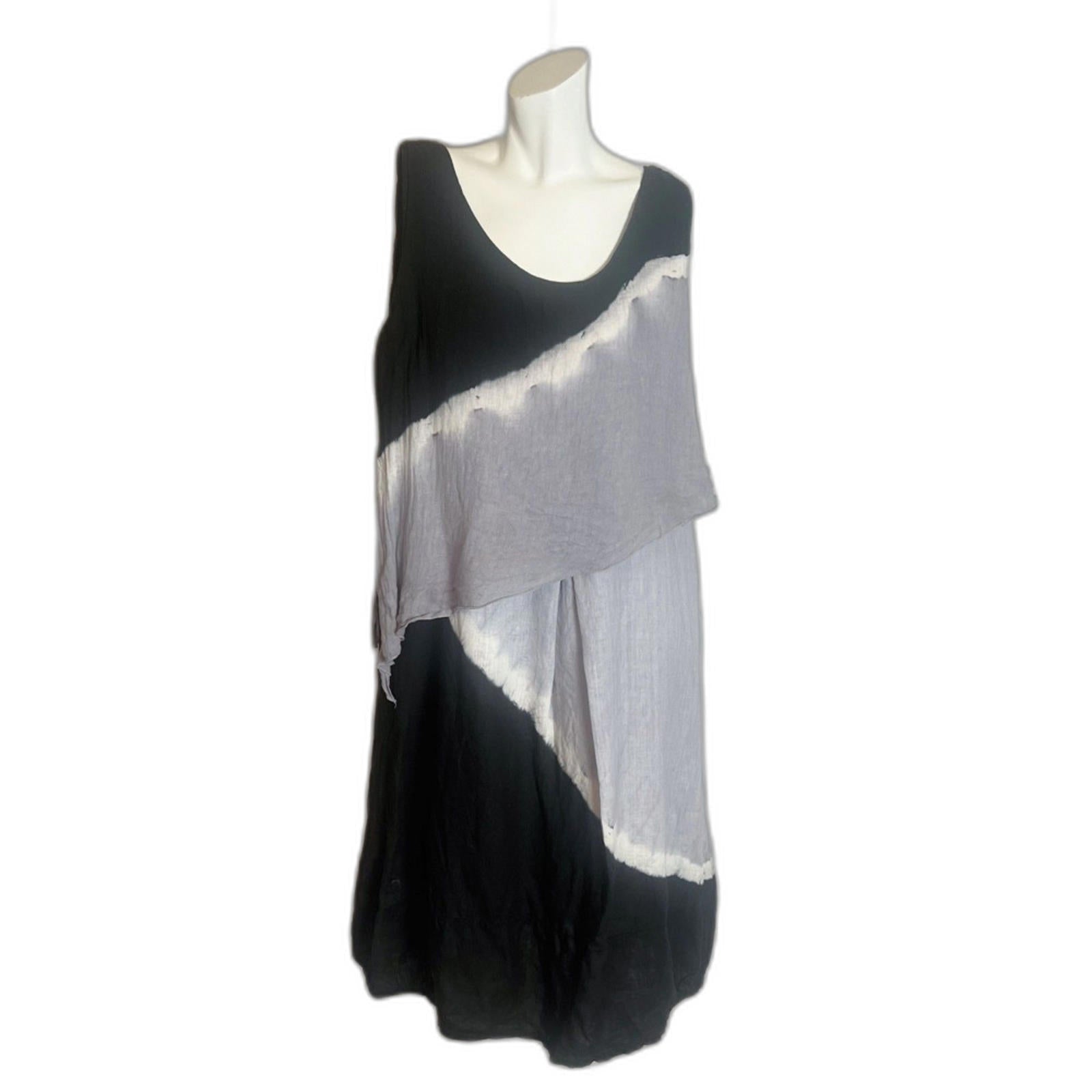 Luna Luz Linen Black Grey Tie Dye Layered Asymmetrical Dress Women's S by Hot Girl Secondhand