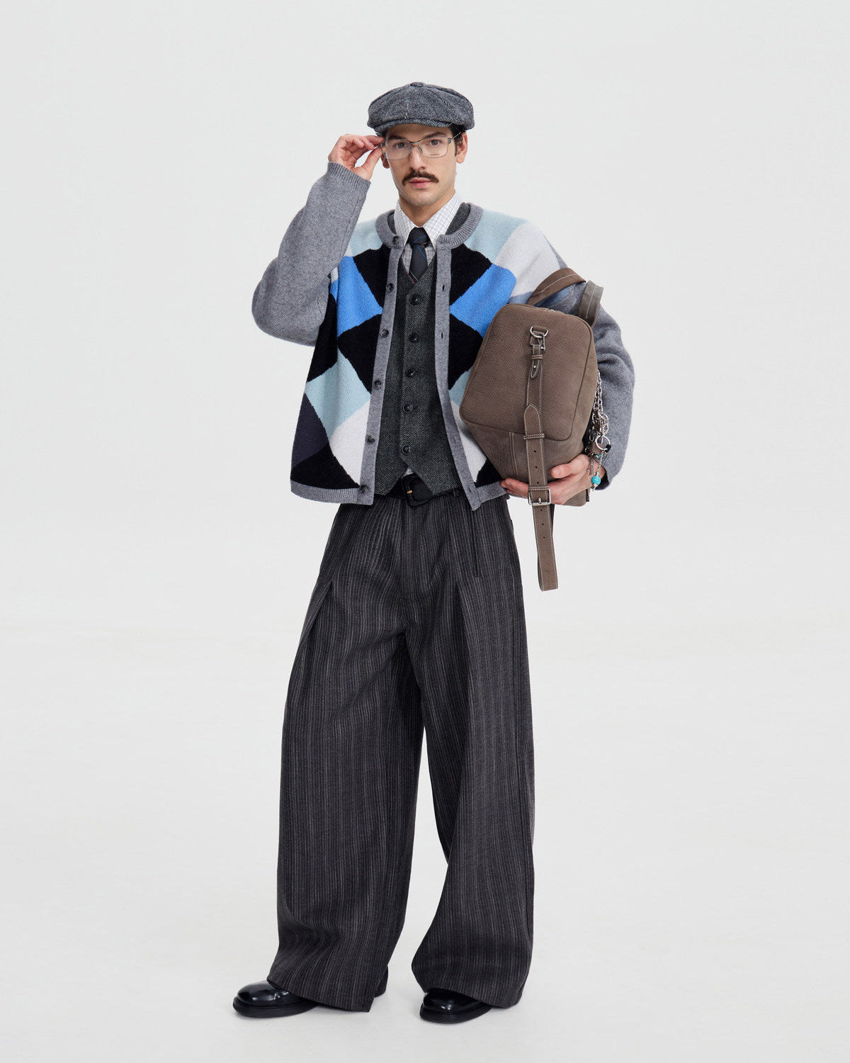 Pleated Wrinkle Stripe Trousers by OFFCULTURE