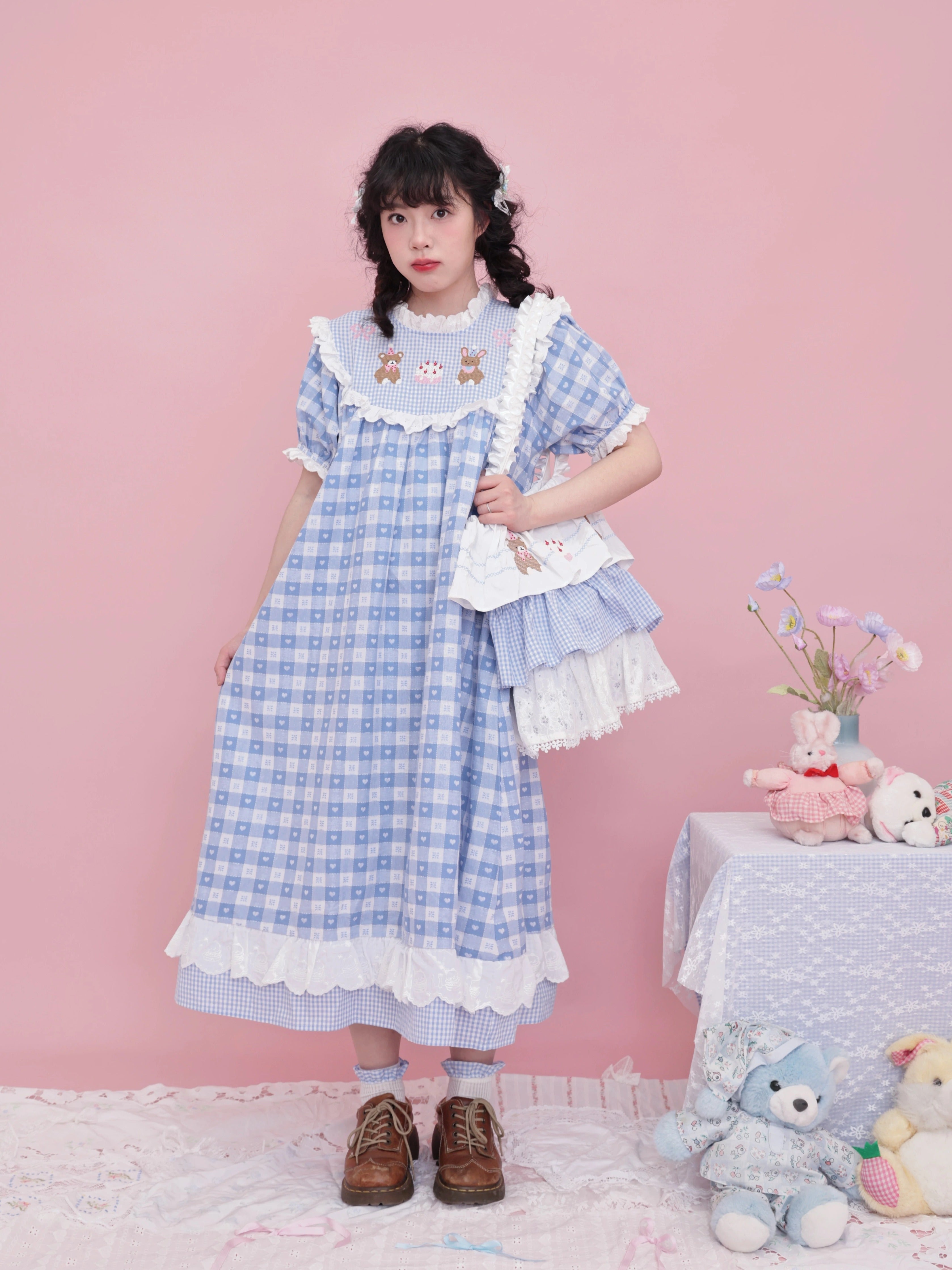 SemenCoicis Vintage Puff Sleeve Dress | Kawaii Embroidered Jacquard Ch by Land Decora