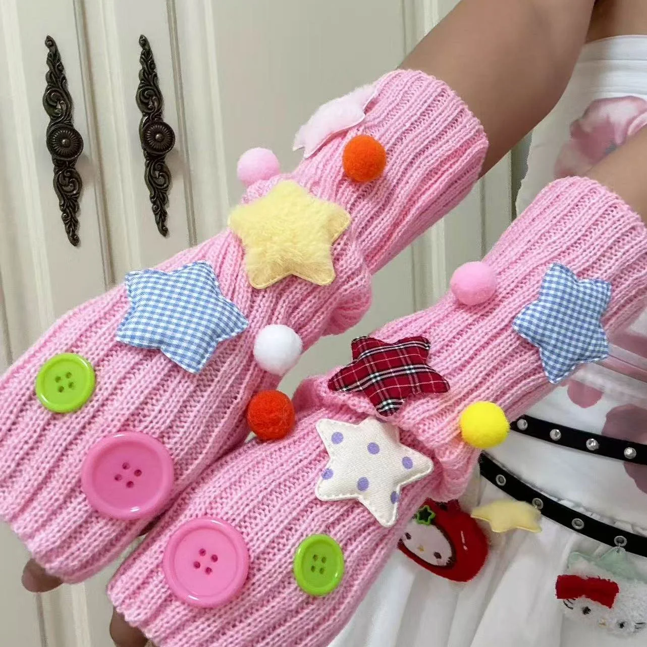 Y2K Star Button Fingerless Arm Warmers - Hidden by Land Decora