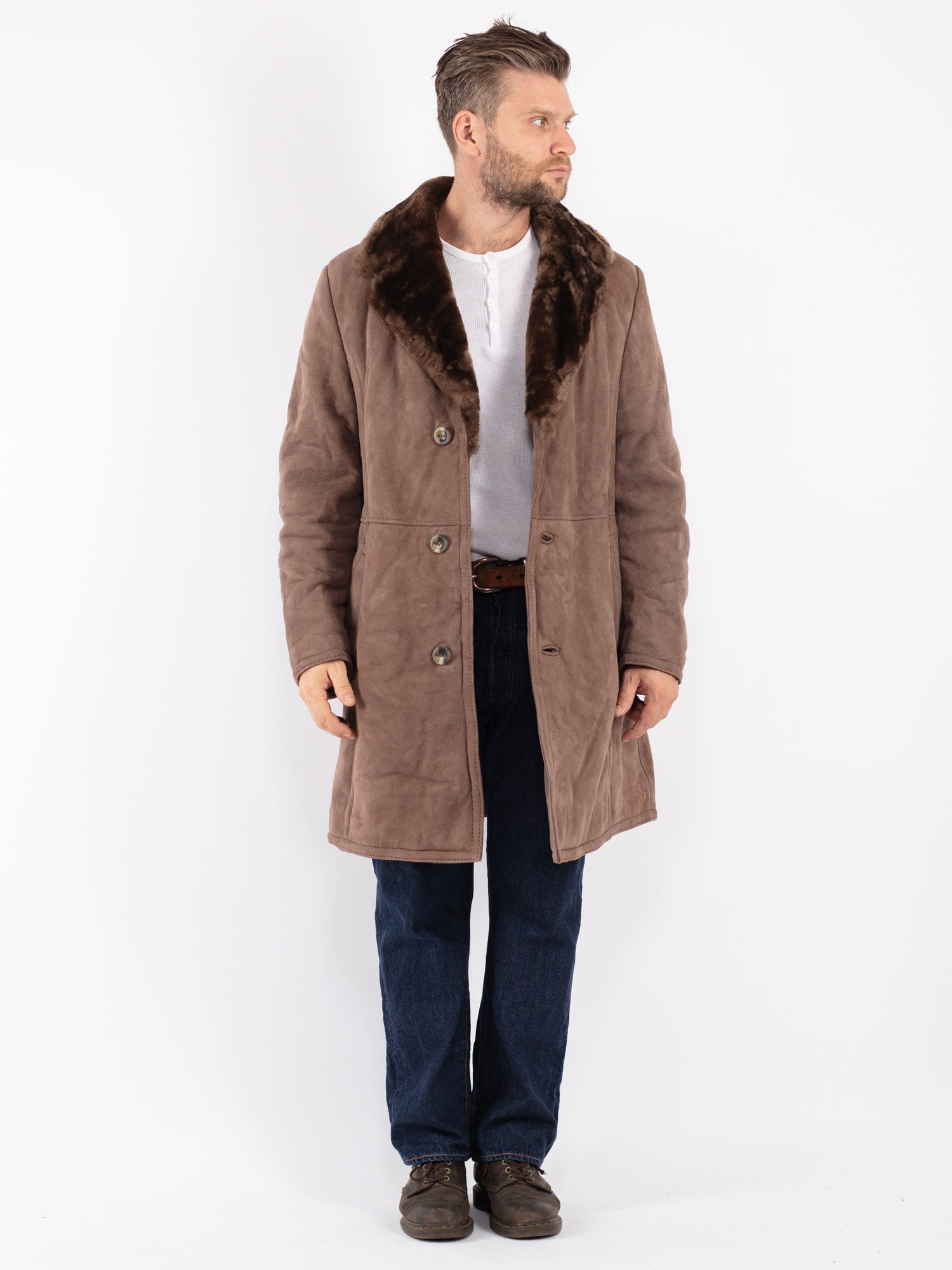 Vintage 70's Men Sheepskin Coat in Beige by Northern Grip
