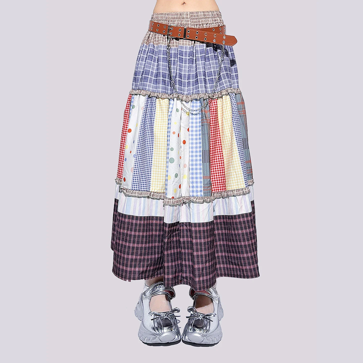 Kawaii Patchwork Polka Dot Skirt - FANLOVEGIRL by Land Decora