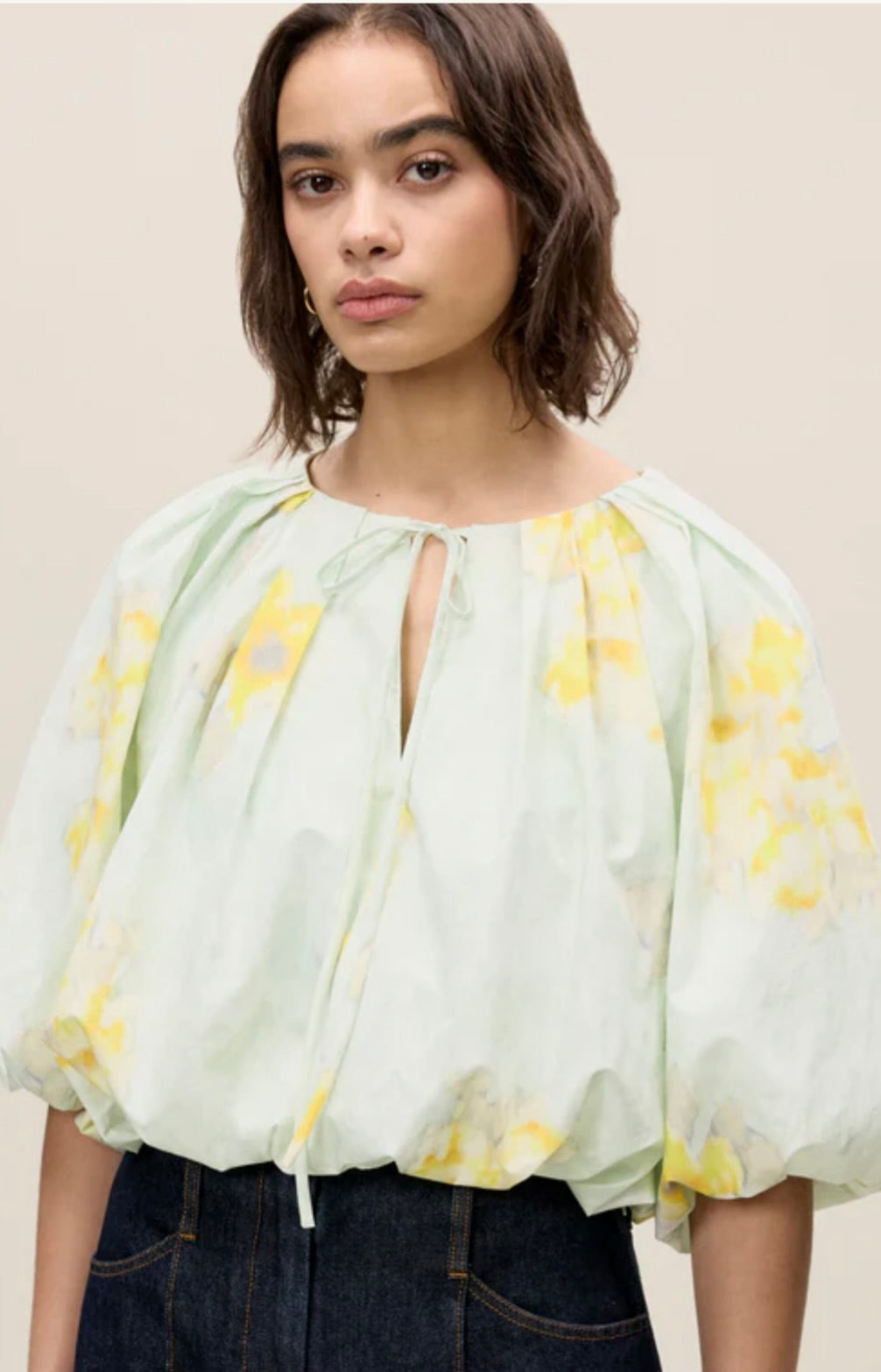 Yara Poplin Bubble Top in Sage Combo by Sierra Deene