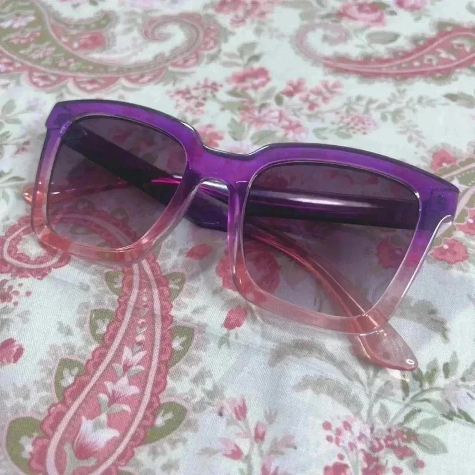 Pink and Purple Ombre Sunglasses Square Rectangular Cateye by Hot Girl Secondhand