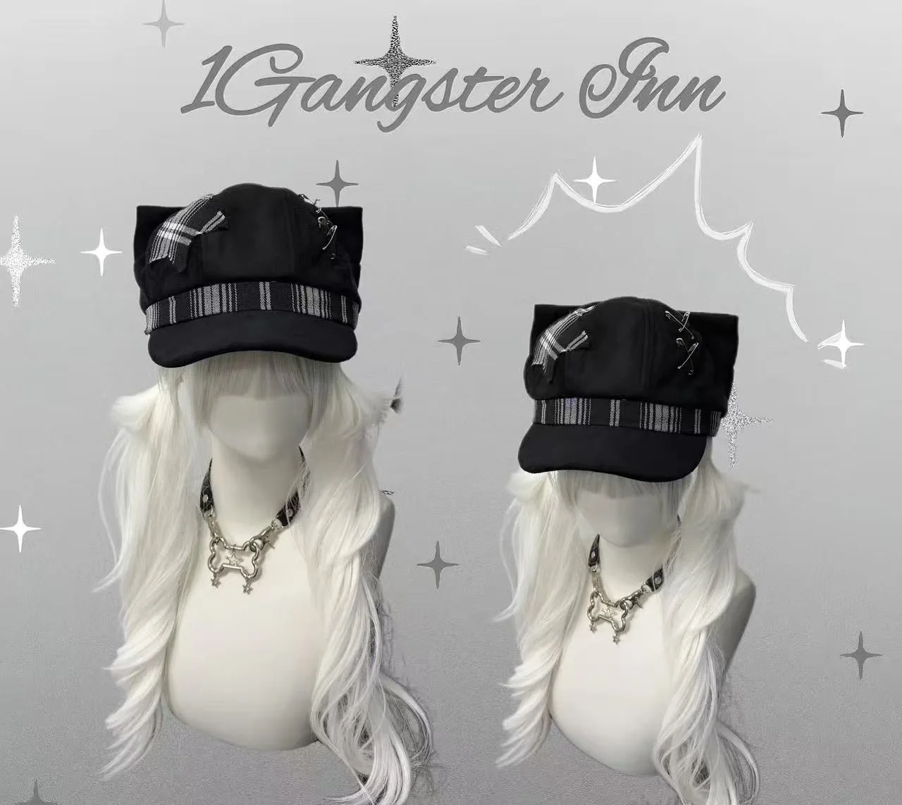 Black Cat Ear Beret Punk Hat - 1Gangster Inn by Land Decora