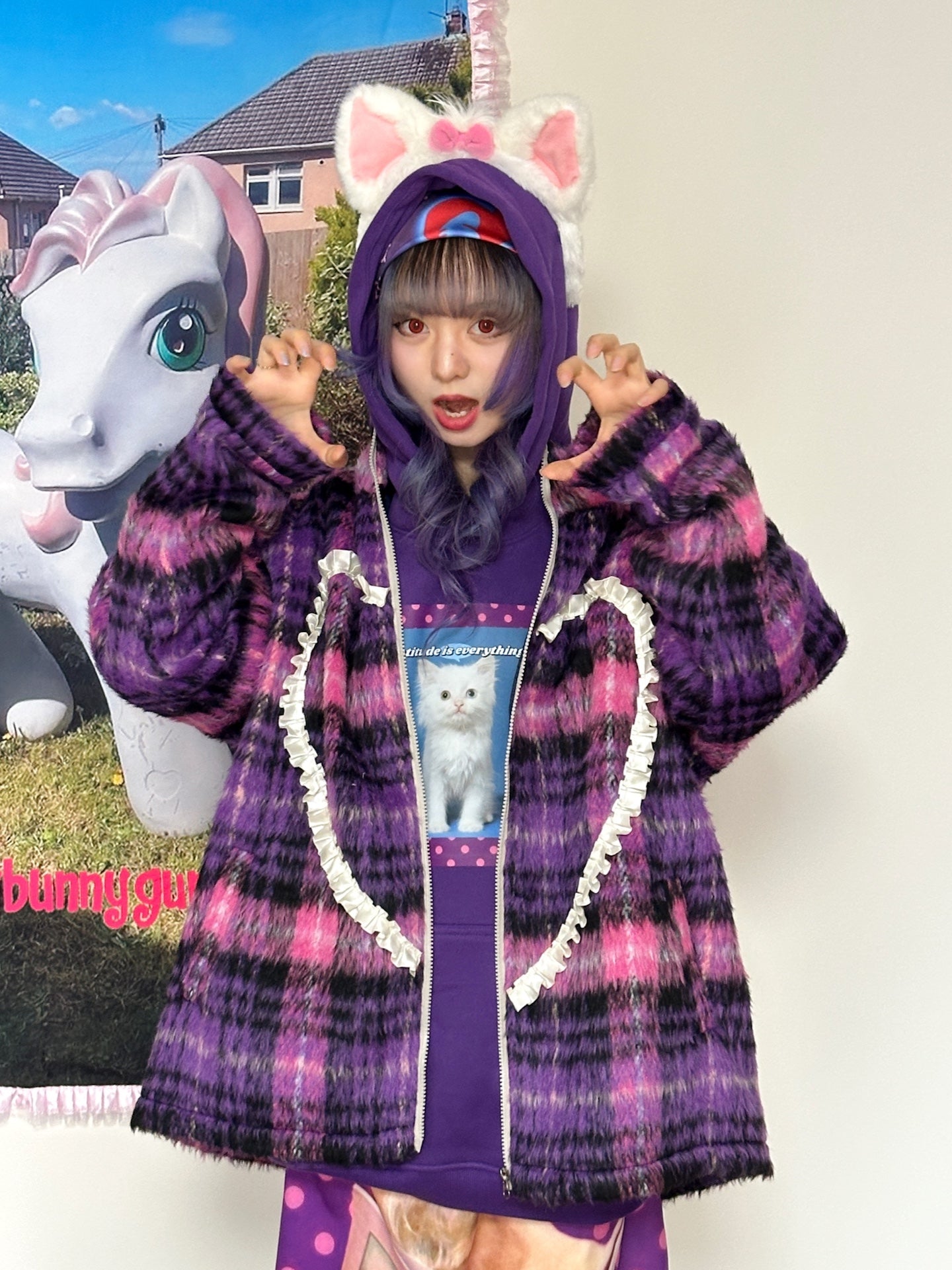 Harajuku Purple Plaid Oversize Jacket - bunnybunnygun by Land Decora