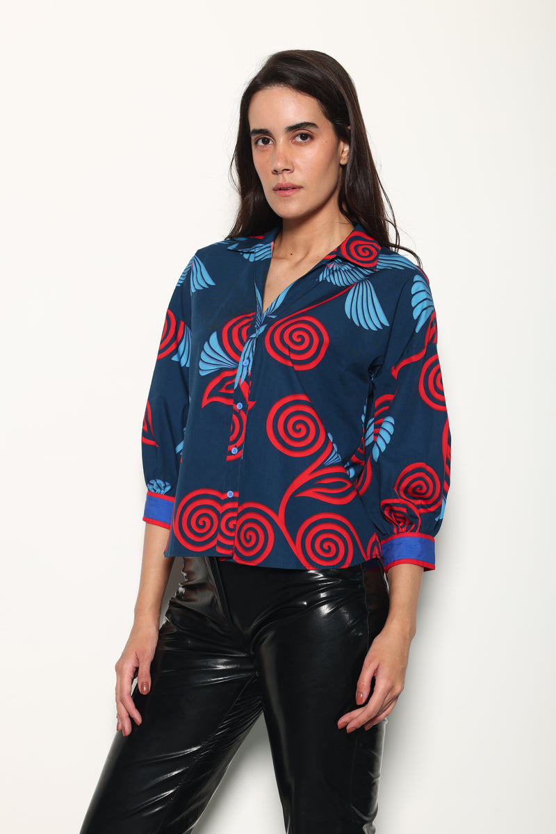 INDIGO FEATHERS ELSA TOP by Maude Vivante